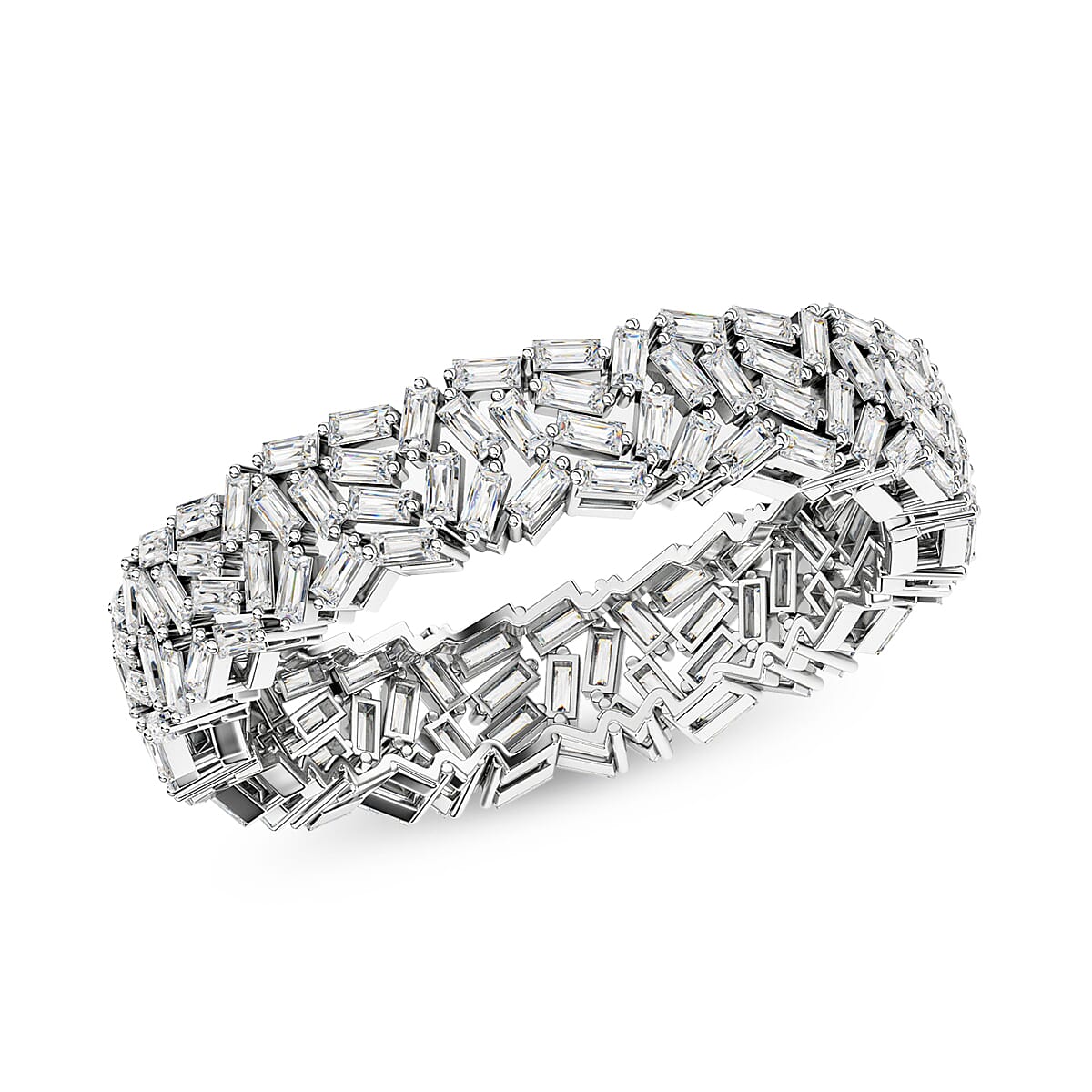Designer Inspired - Diamond Fire Cracker Band Ring in Platinum Overlay Sterling Silver 1.05 Ct