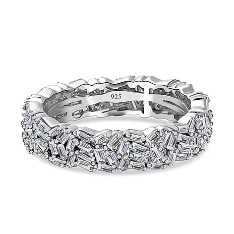 Designer Inspired - Diamond Fire Cracker Band Ring in Platinum Overlay Sterling Silver 1.05 Ct