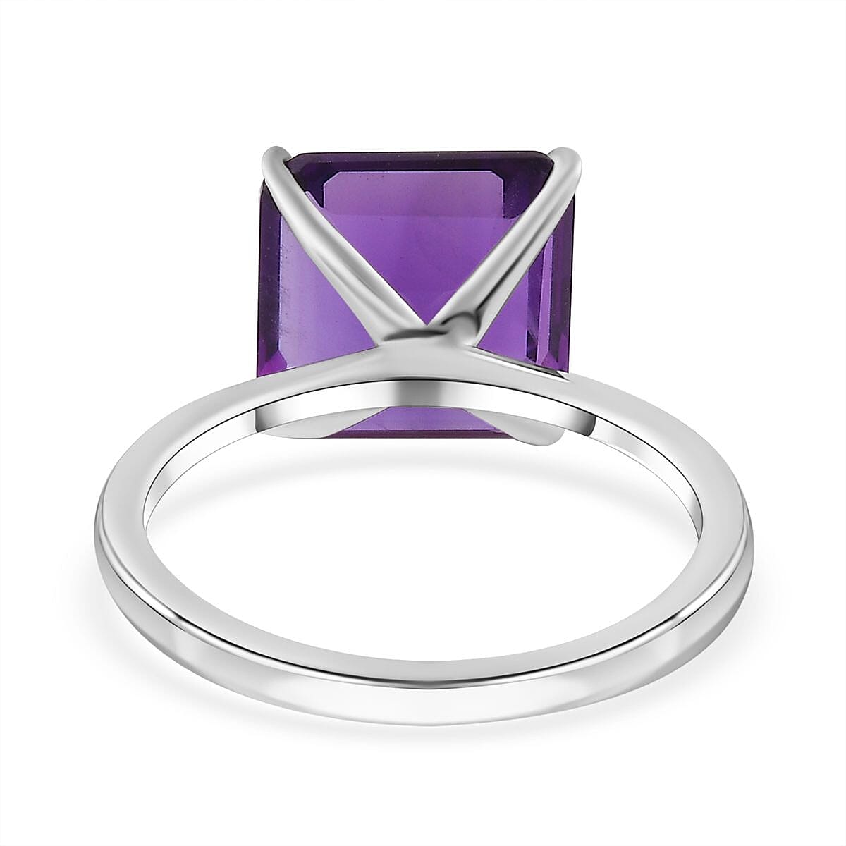 AAA Amethyst (Asscher Cut) Solitaire Ring in Platinum Overlay Sterling Silver 4.83 Ct.