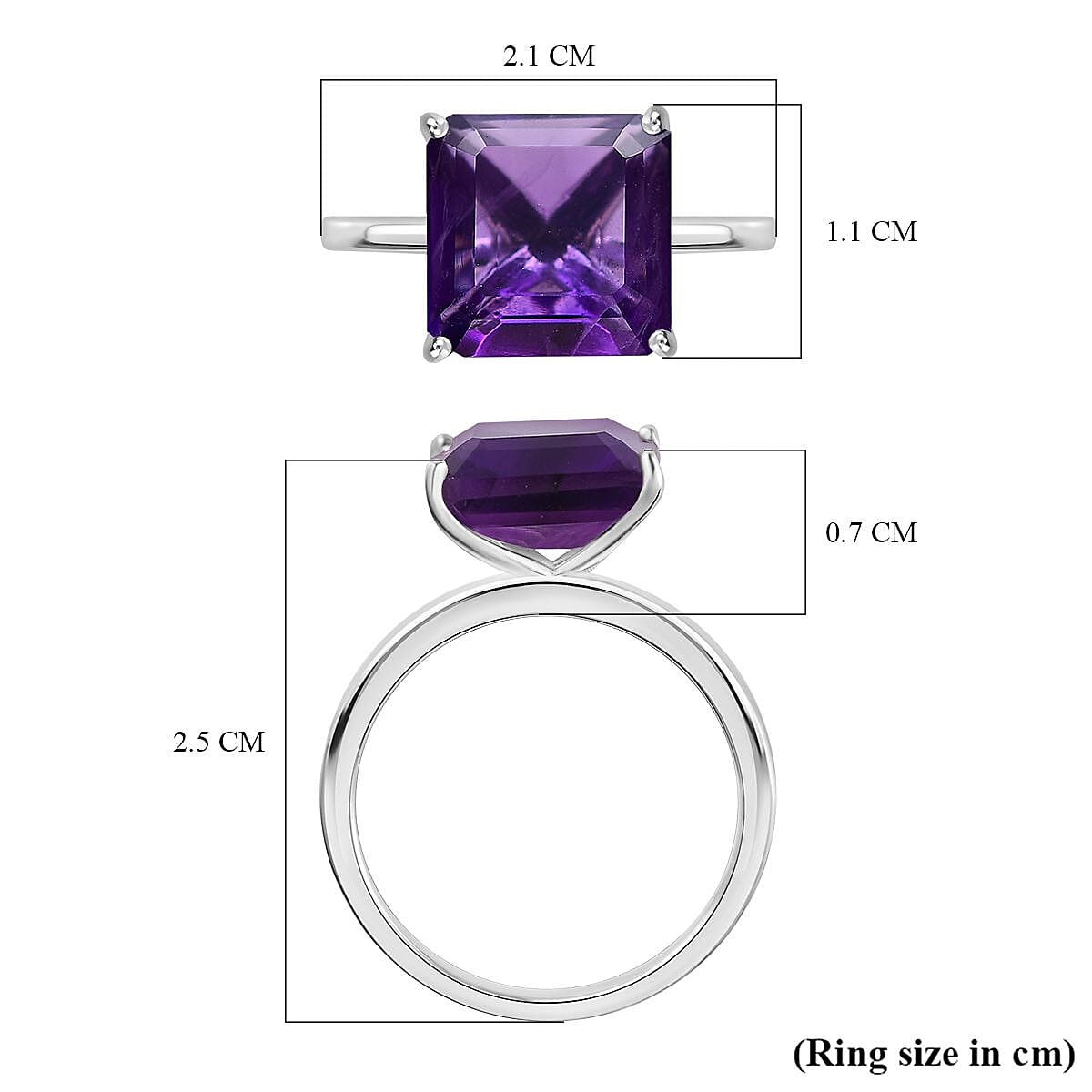 AAA Amethyst (Asscher Cut) Solitaire Ring in Platinum Overlay Sterling Silver 4.83 Ct.
