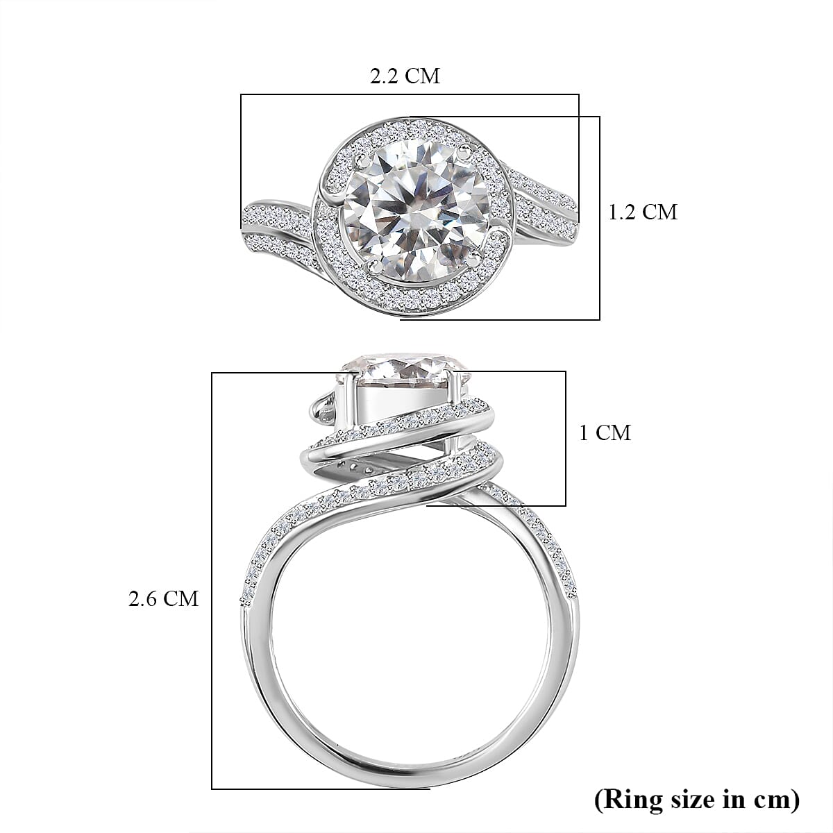 Designer Inspired- Moissanite (Round 2.00 Cts)  Ring in Platinum Overlay Sterling Silver 2.78 Ct.
