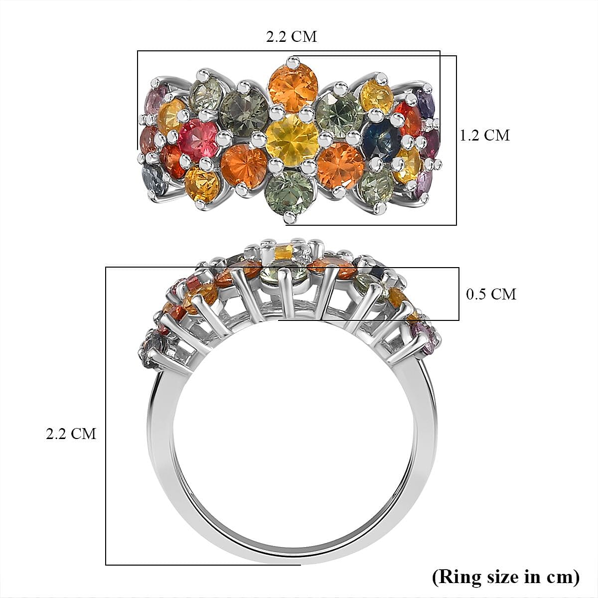 Multi Sapphire Ring in Platinum Overlay Sterling Silver 3.00 Ct. Multi Sapphire Ring in Platinum Overlay Sterling Silver 3.00 Ct.