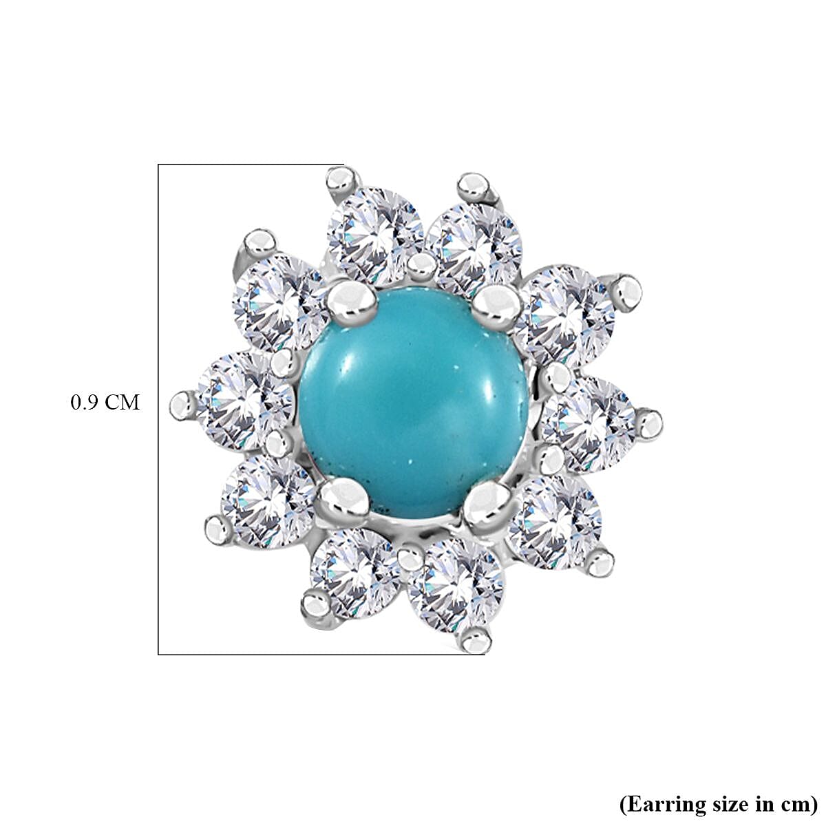 Arizona Sleeping Beauty Turquoise & Natural Zircon Stud Earrings with Push Back in Platinum Overlay Sterling Silver 1.30 Ct. Arizona Sleeping Beauty Turquoise & Natural Zircon Stud Earrings with Push Back in Platinum Overlay Sterling Silver 1.30 Ct.