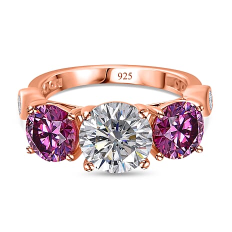 The Trilogy - White & Pink Moissanite Ring in 18K Rose Gold Vermeil Plated Sterling Silver 4.00 Ct.