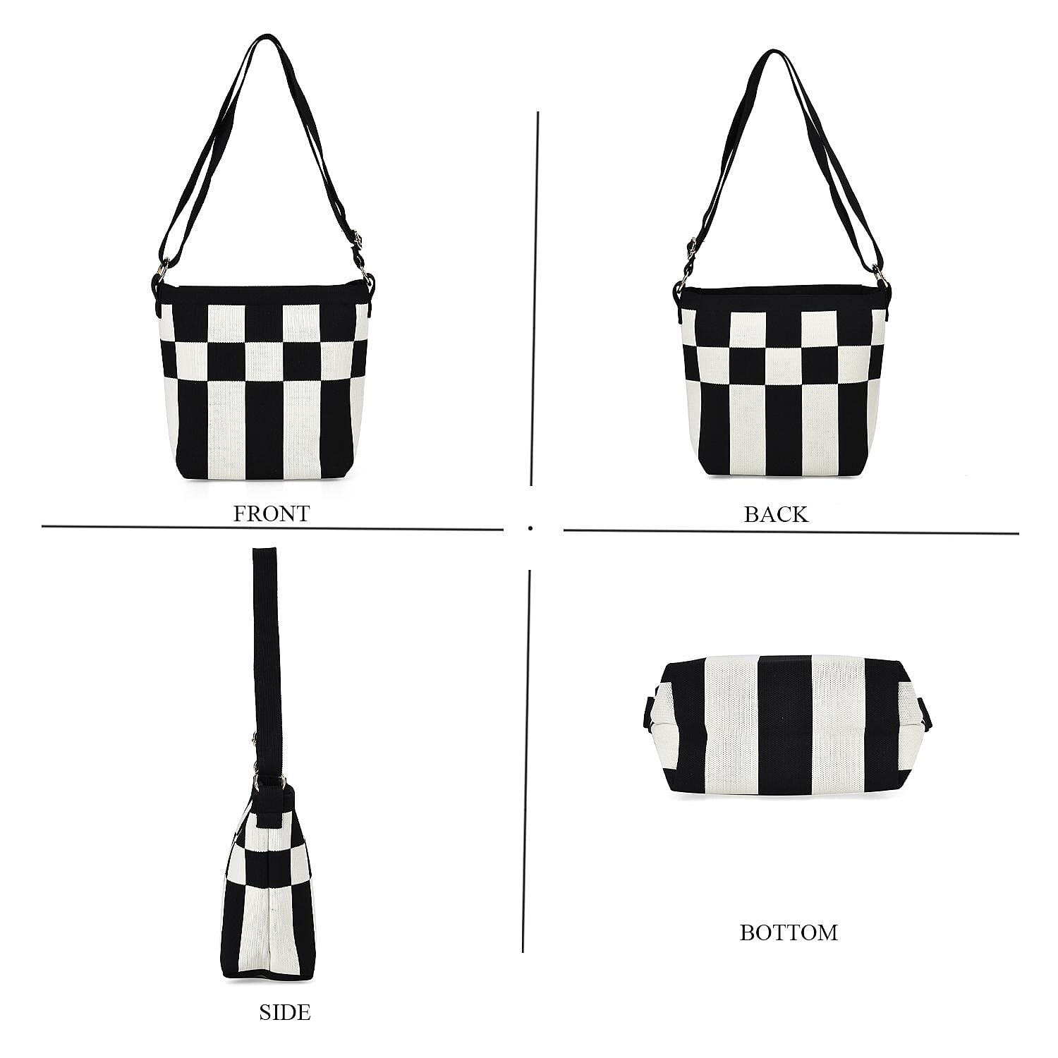 Patterned Crossbody Bag with Shoulder Strap (Size 20.5x11x23 cm) - Black & White