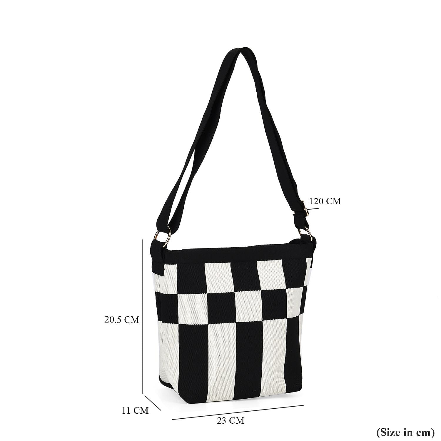Check Pattern Crossbody Bag with Shoulder Strap - Black & White