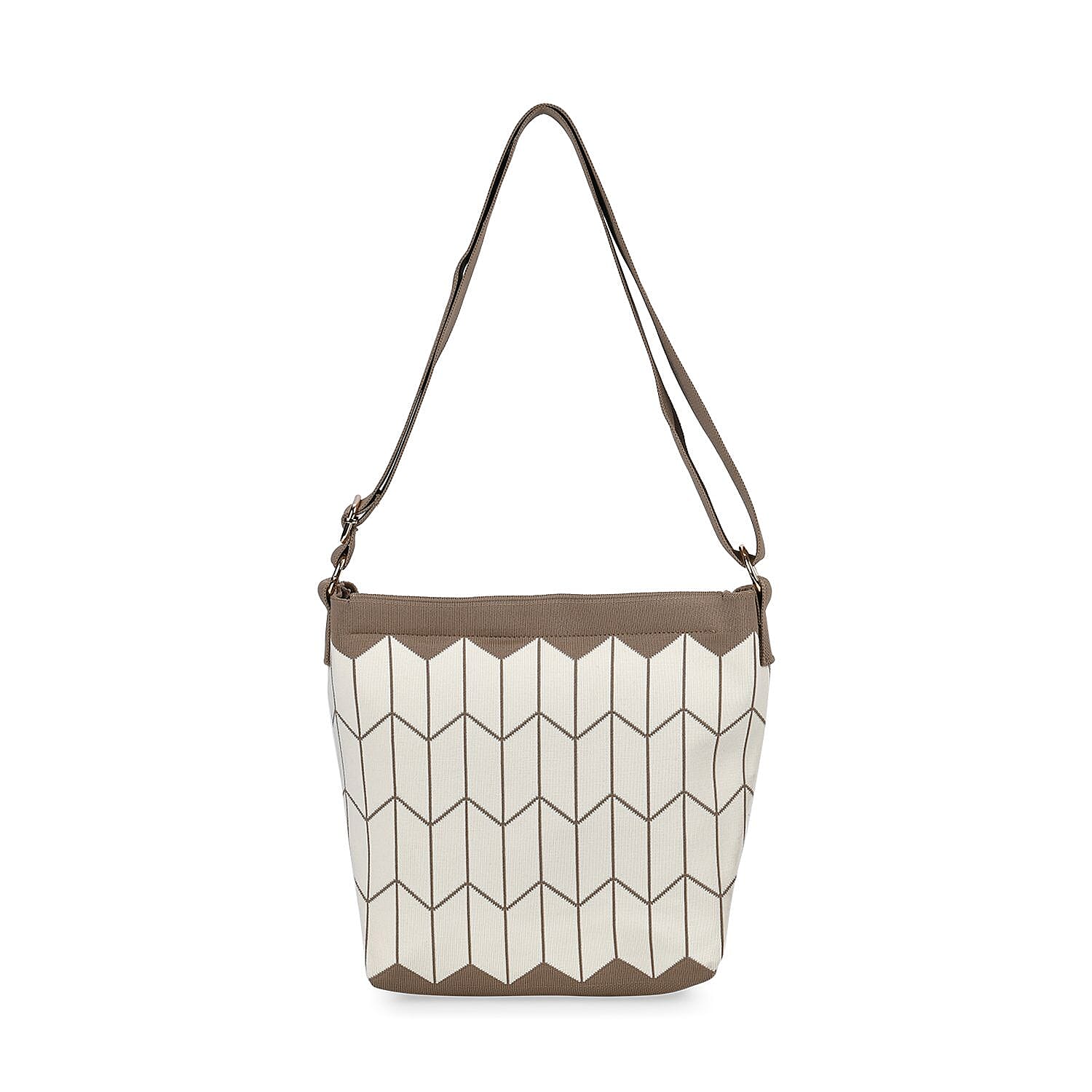 Wheat Pattern Crossbody Bag with Shoulder Strap (120cm) - Brown & White