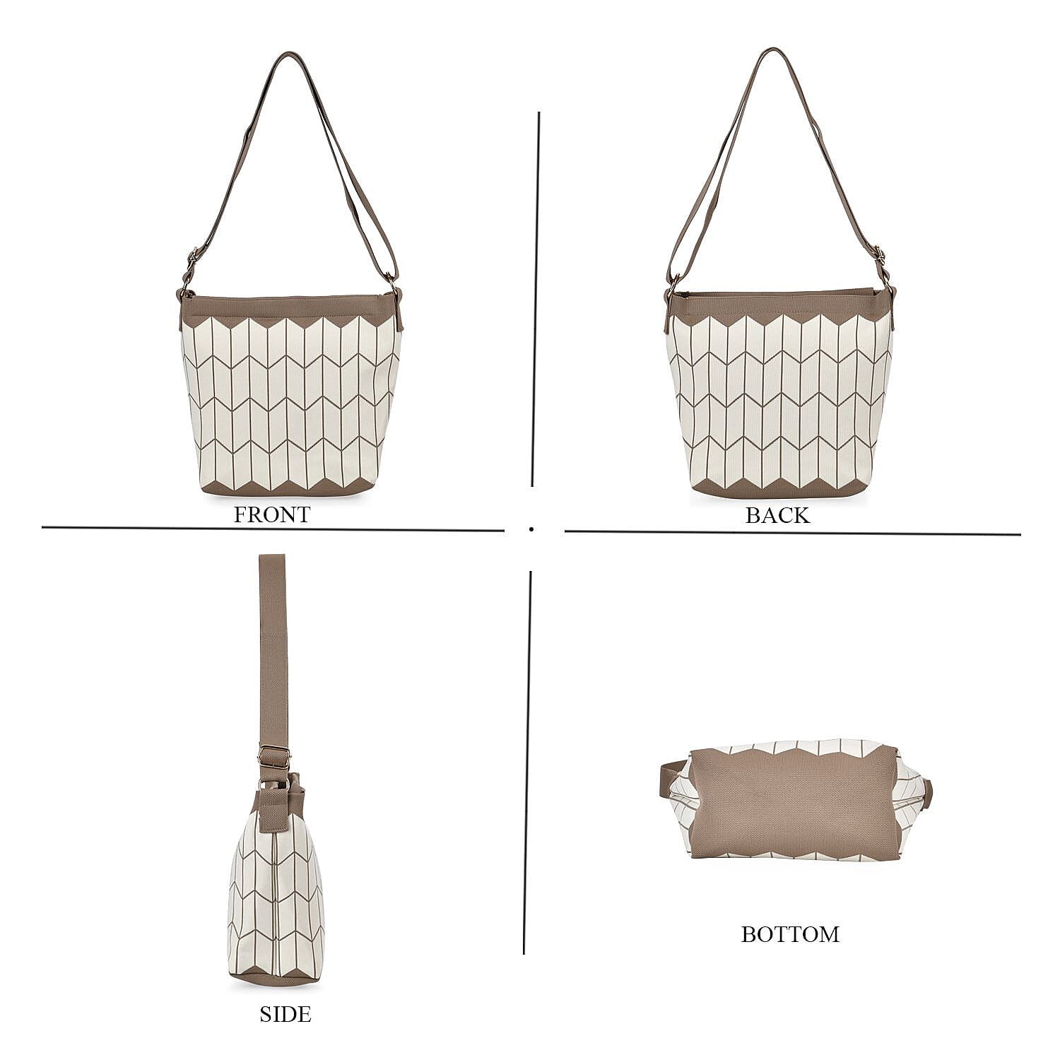 Wheat Pattern Crossbody Bag with Shoulder Strap (120cm) - Brown & White
