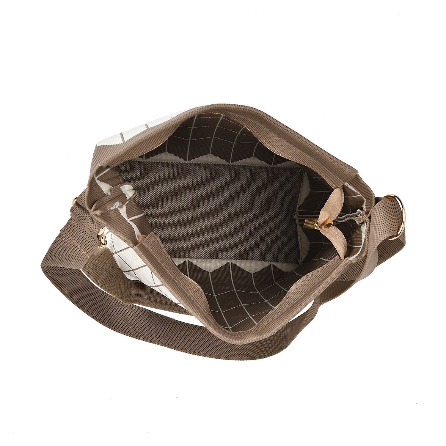 Wheat Pattern Crossbody Bag with Shoulder Strap (120cm) - Brown & White