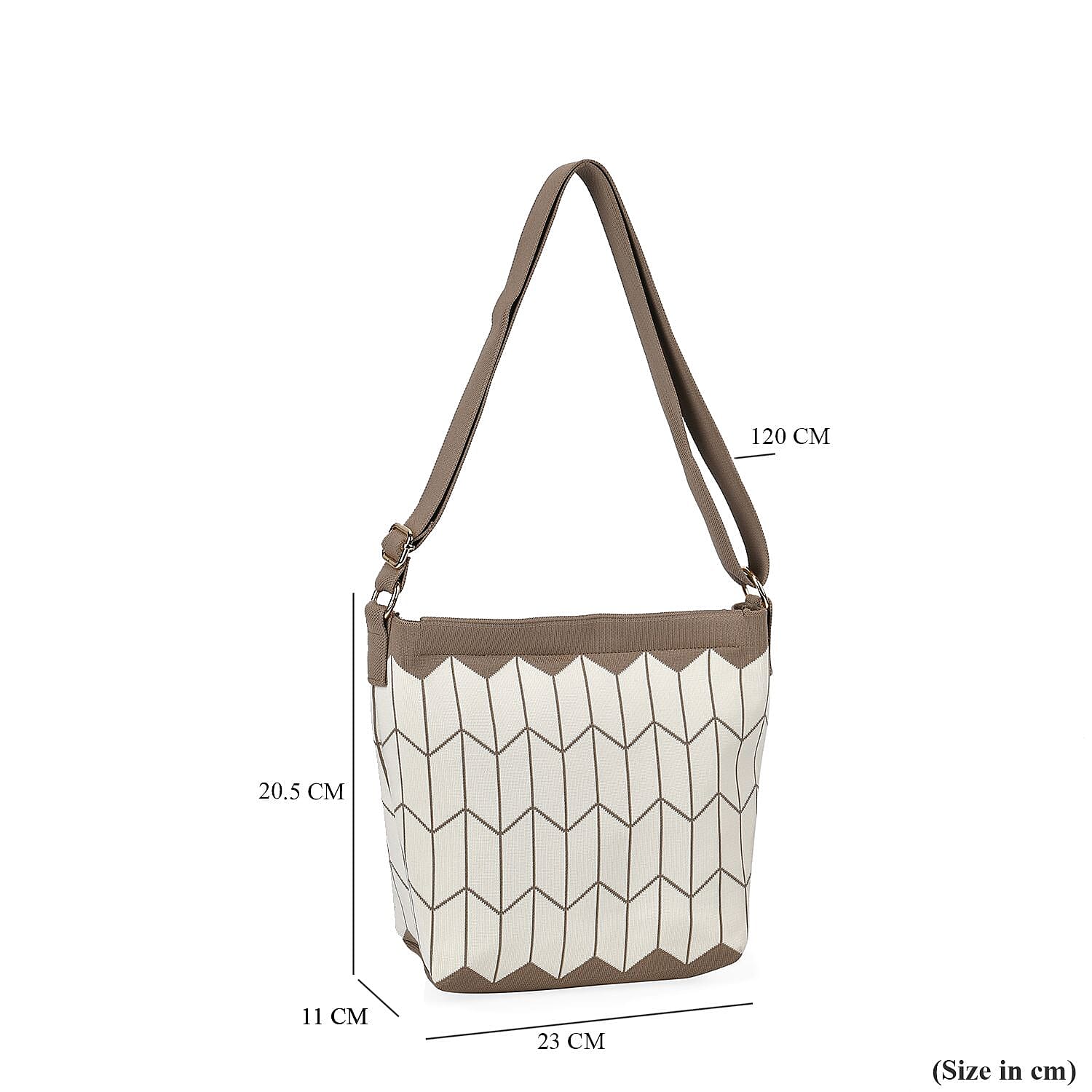 Wheat Pattern Crossbody Bag with Shoulder Strap (120cm) - Brown & White