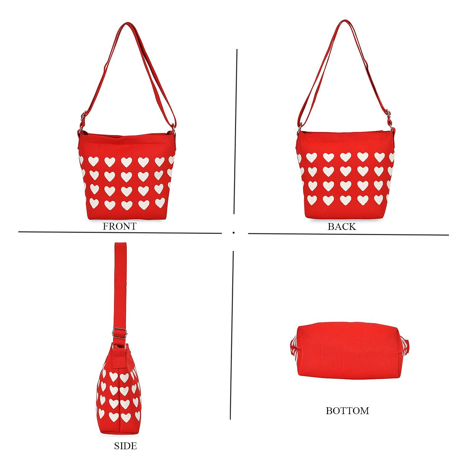 Heart Pattern Crossbody Bag with Shoulder Strap (120cm) - Red & White