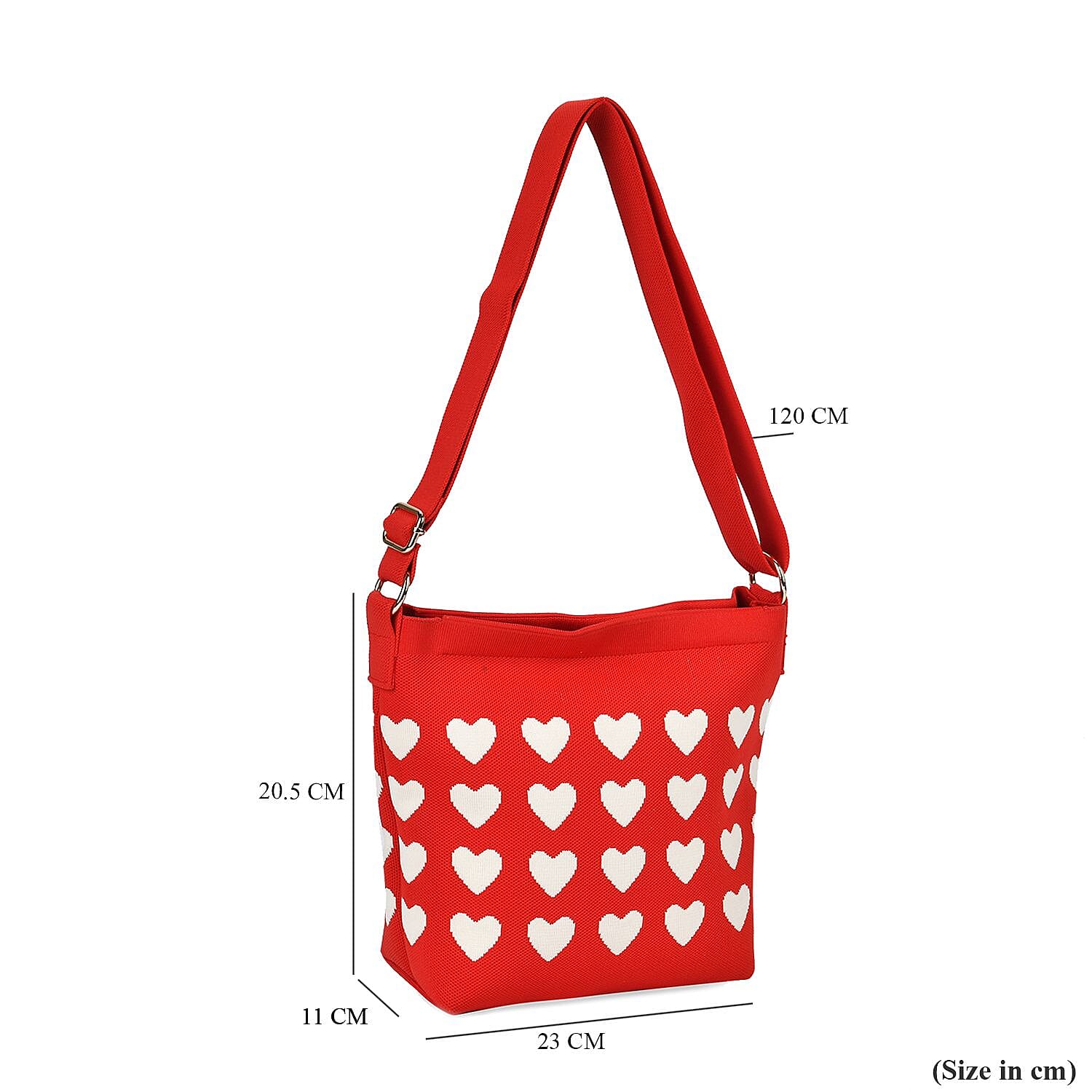 Heart Pattern Crossbody Bag with Shoulder Strap (120cm) - Red & White