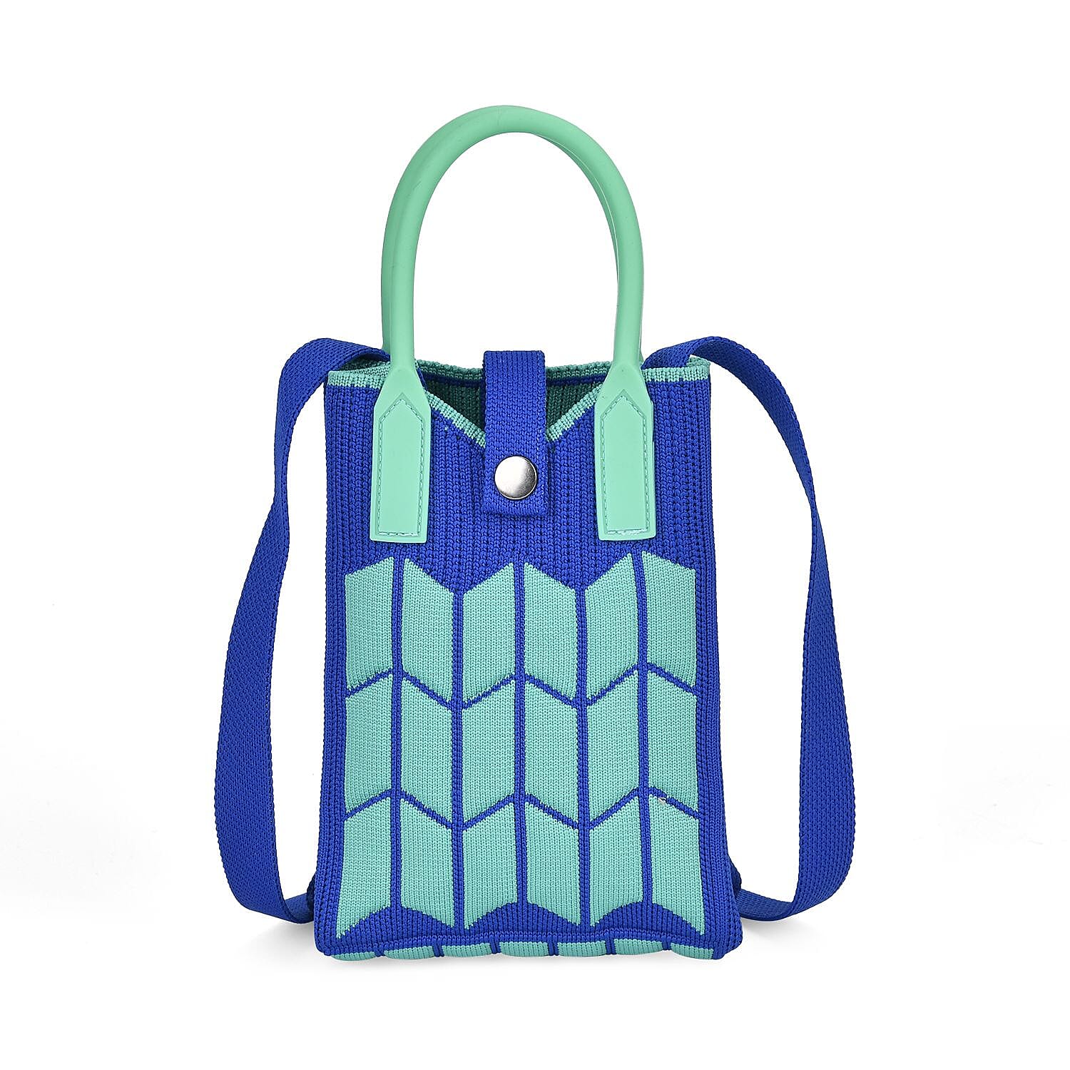 Wheat Patterned Crossbody Bag with Handle Drop - Blue & Green