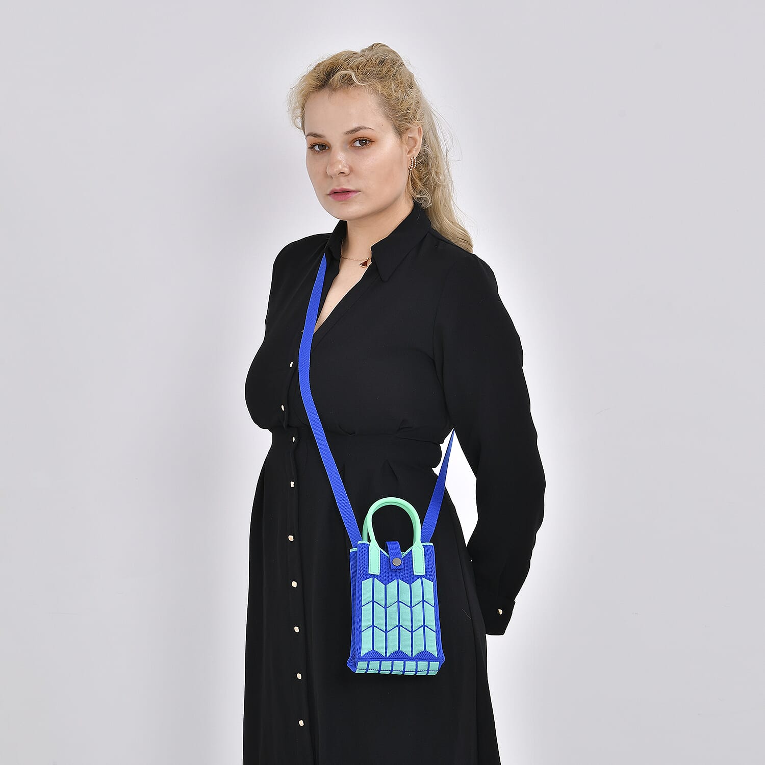  Wheat Patterned Crossbody Bag with Handle Drop - Blue & Green