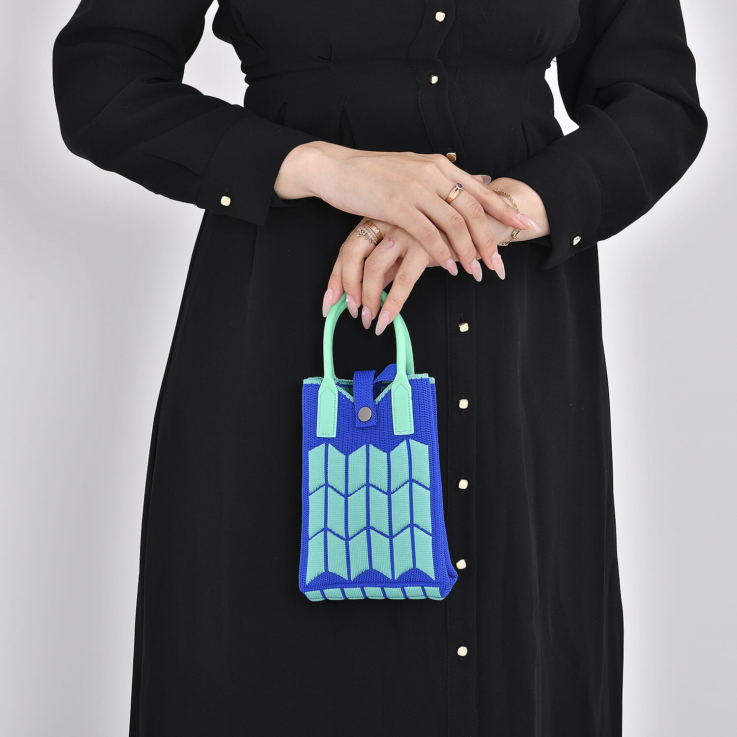  Wheat Patterned Crossbody Bag with Handle Drop - Blue & Green