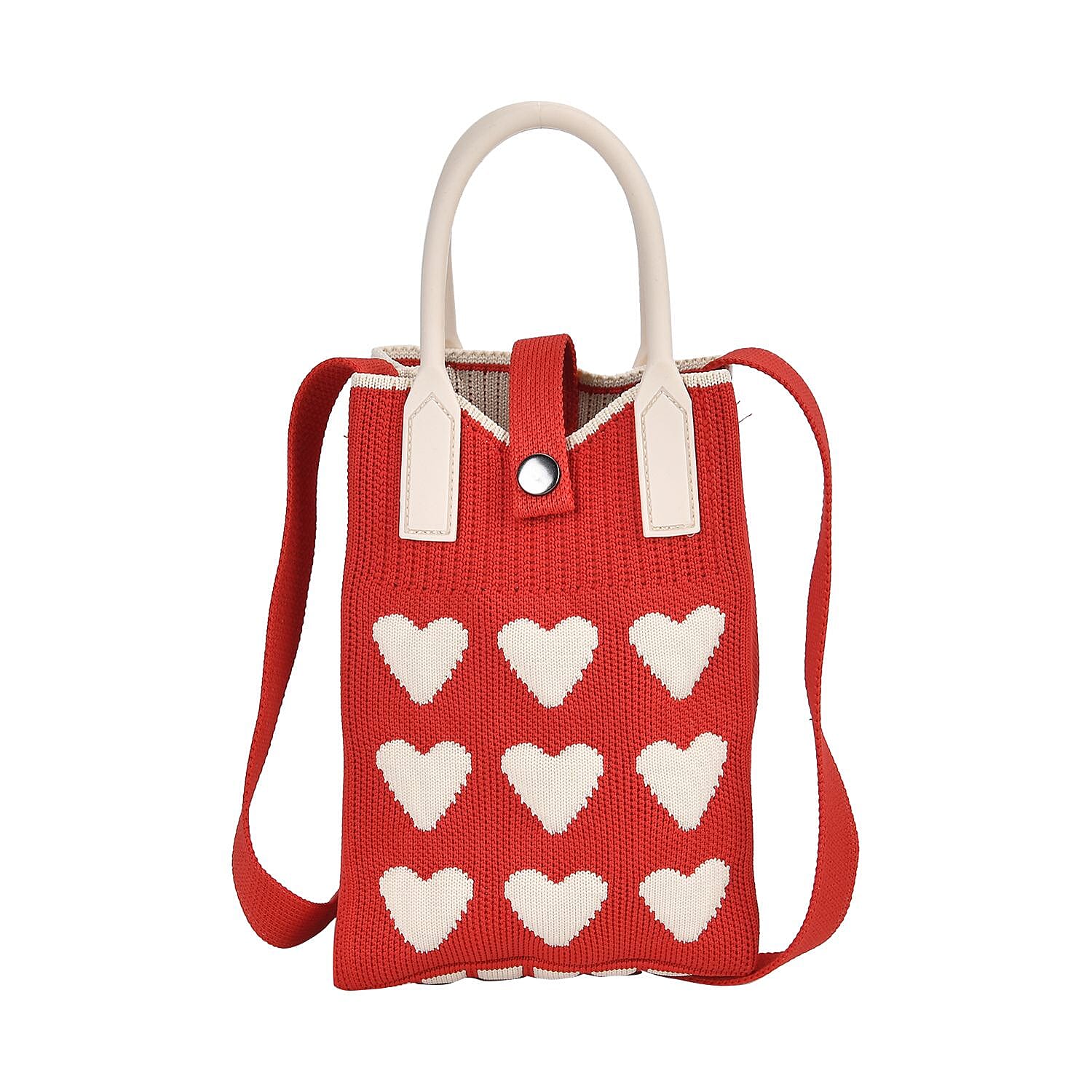 Heart Pattern Crossbody Bag with Handle Drop (Size 11.5x5x16 cm) - Red & White
