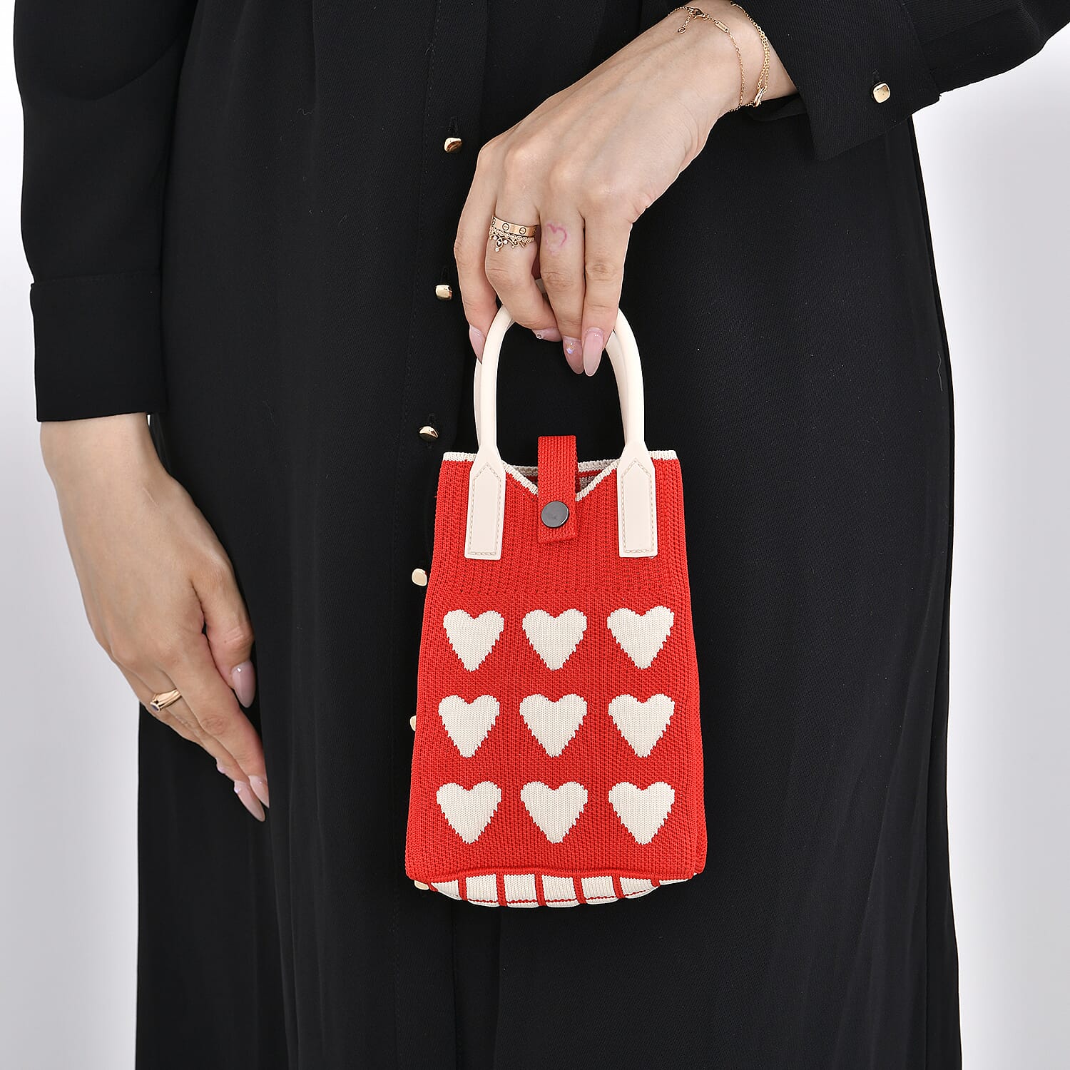 Heart Pattern Crossbody Bag with Handle Drop (Size 11.5x5x16 cm) - Red & White