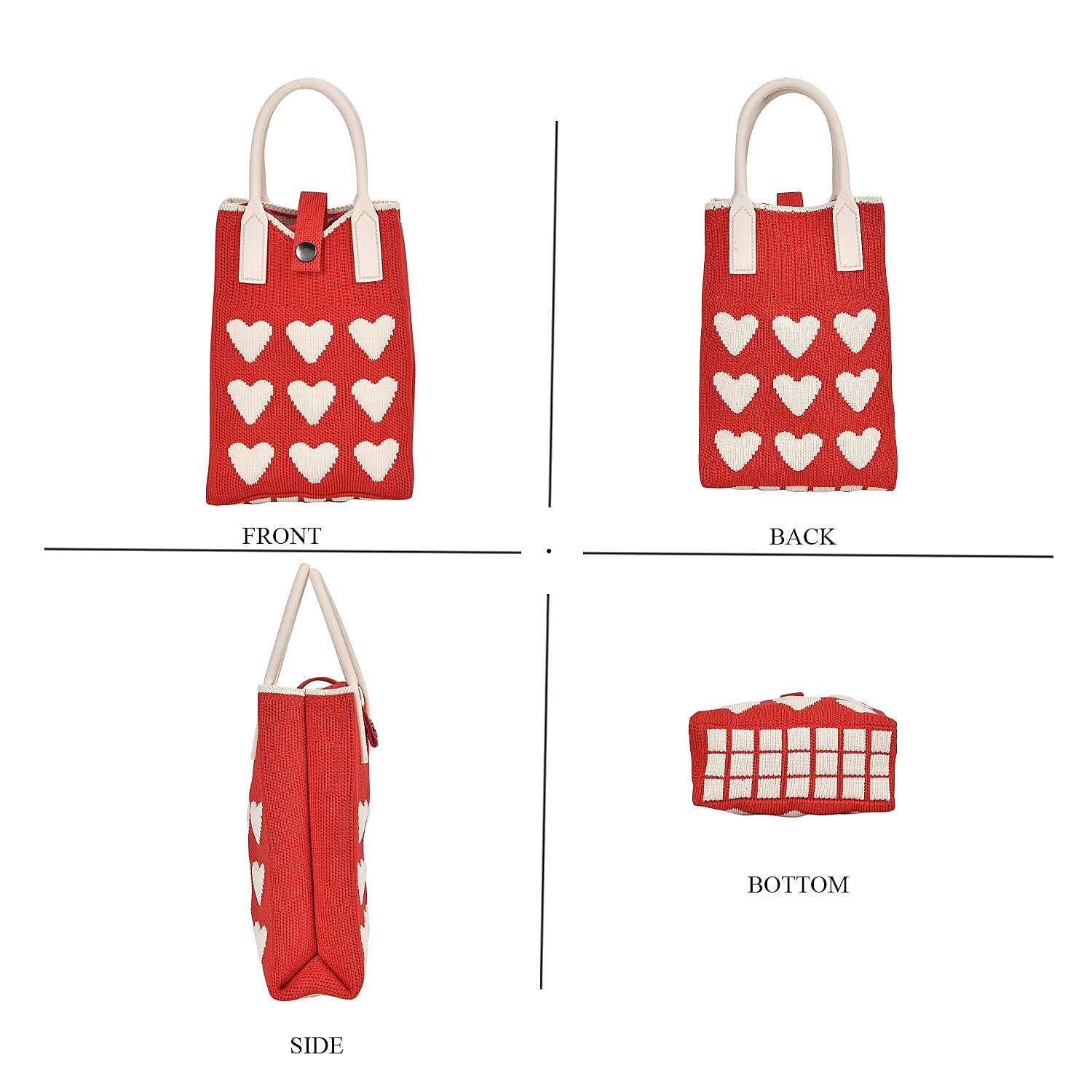 Heart Pattern Crossbody Bag with Handle Drop (Size 11.5x5x16 cm) - Red & White