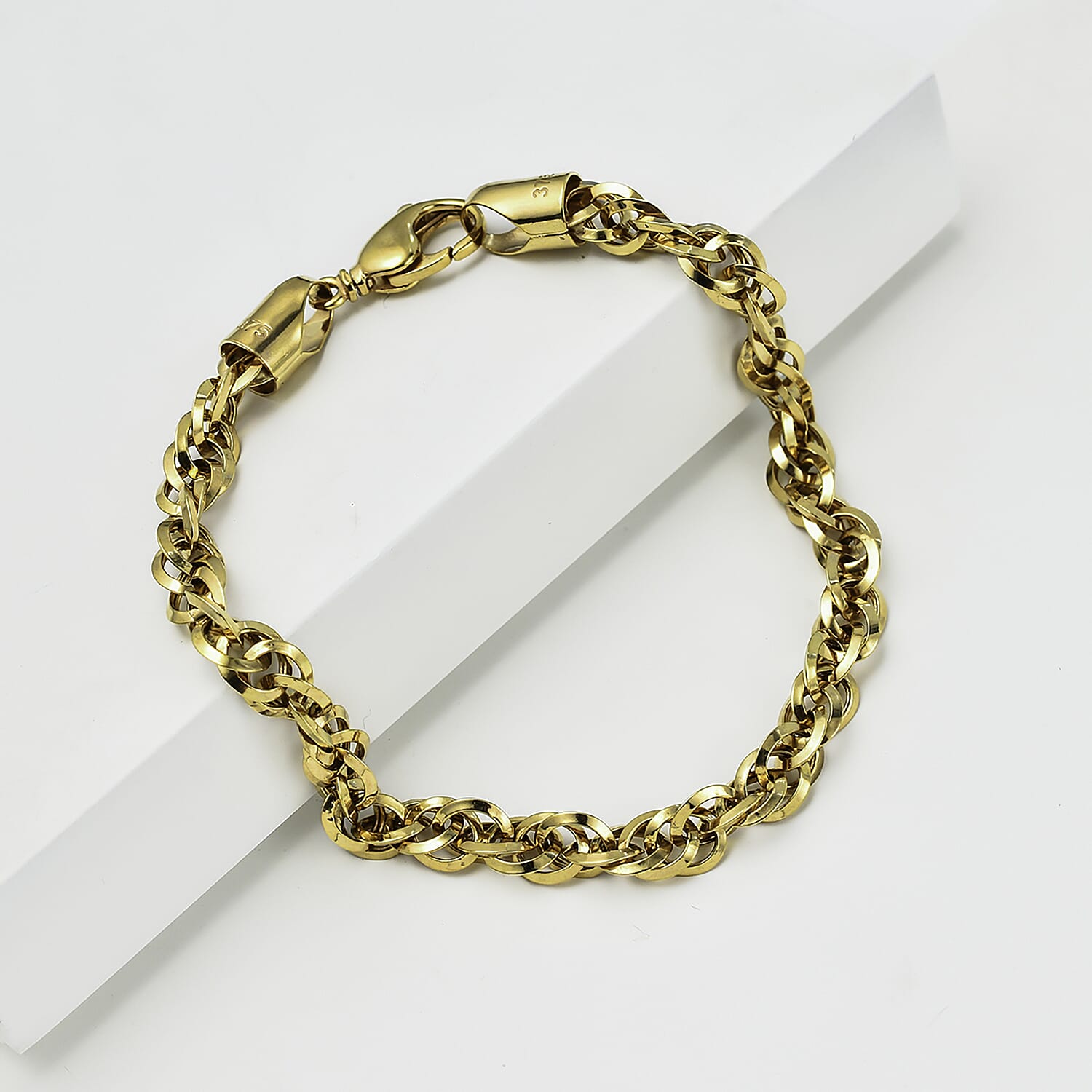 9K Yellow Gold Diamond Cut Prince of Wales Bracelet (Size - 7) 5 Grams
