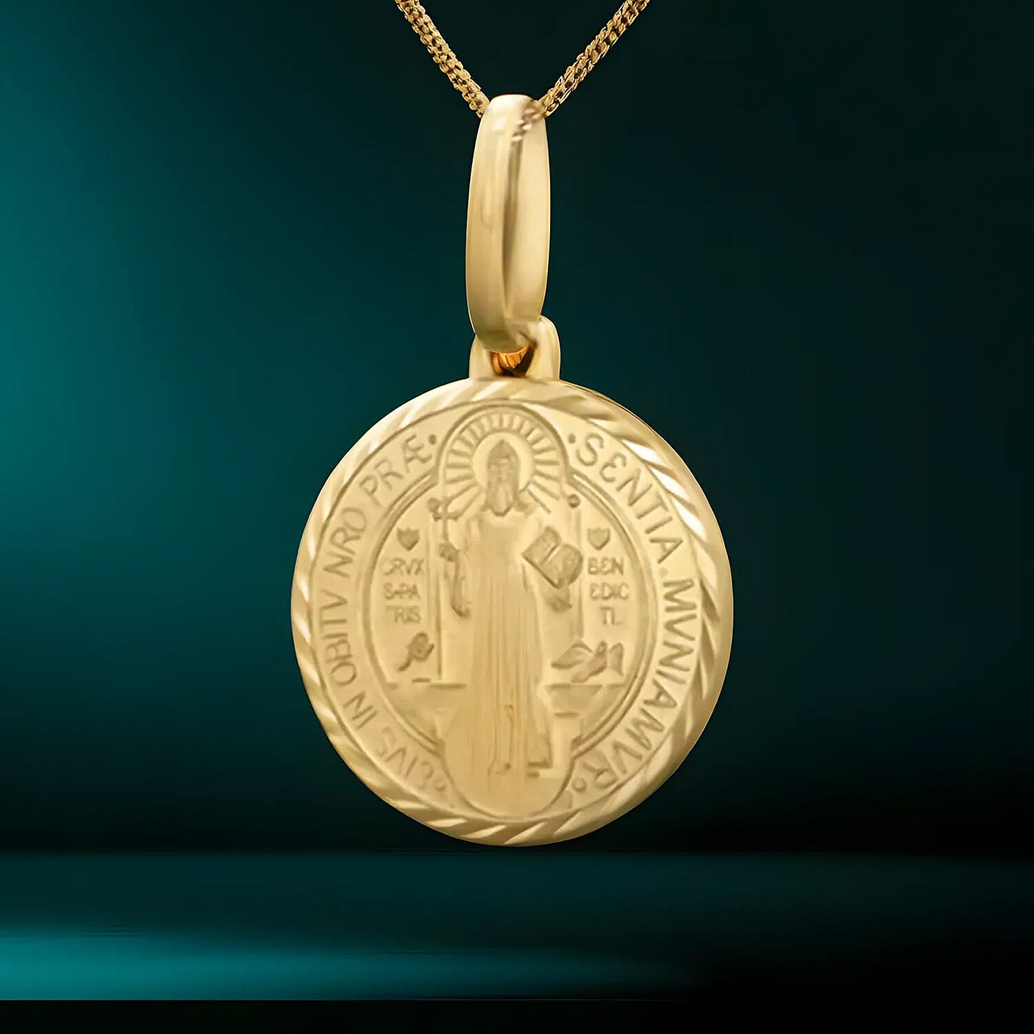 9K Yellow Gold St. Benedict Medal Pendant