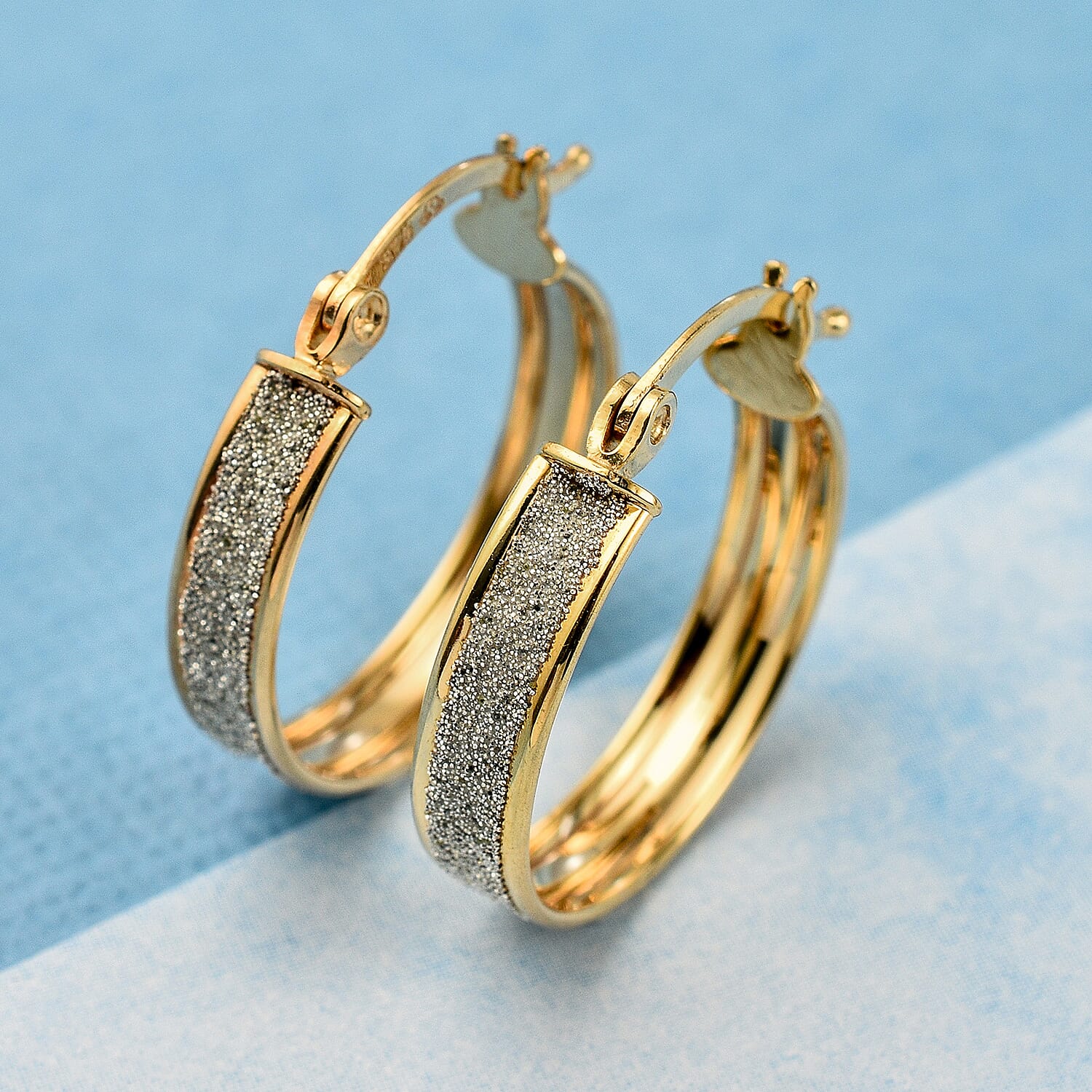 Vicenza Closeout - 9K Yellow Gold Stardust Creole Earrings