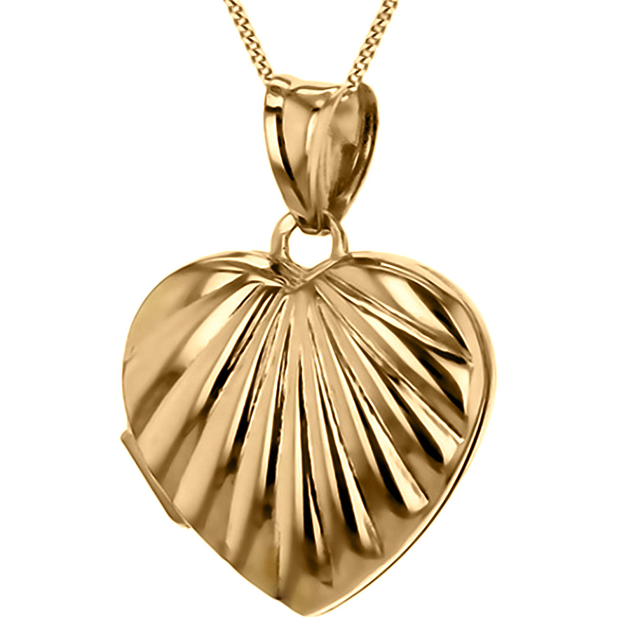 Steves Gold Treasure Chest - 9K Yellow Gold Ribbed Heart Locket Pendant Wt 2.75 Gram