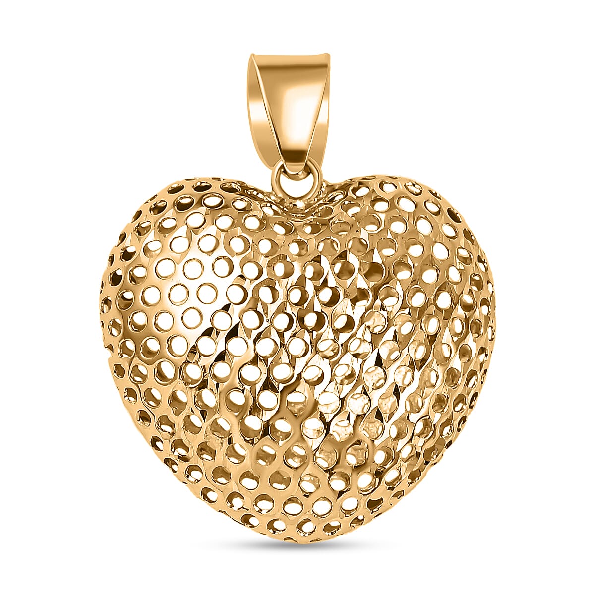  9K Yellow Gold Puff Mesh Heart Pendant