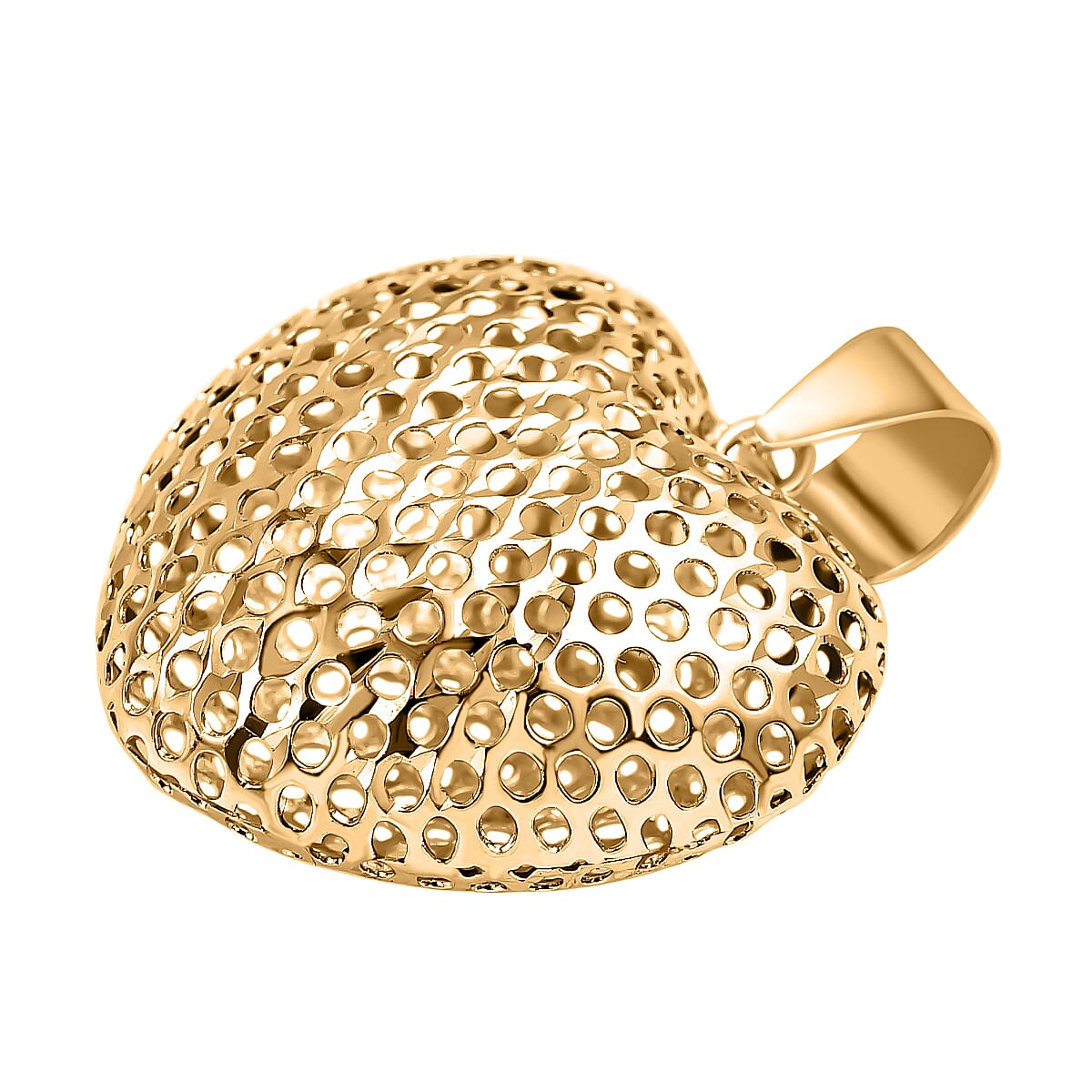  9K Yellow Gold Puff Mesh Heart Pendant