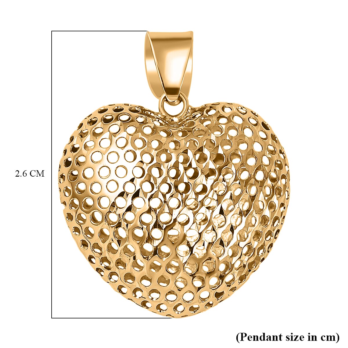  9K Yellow Gold Puff Mesh Heart Pendant