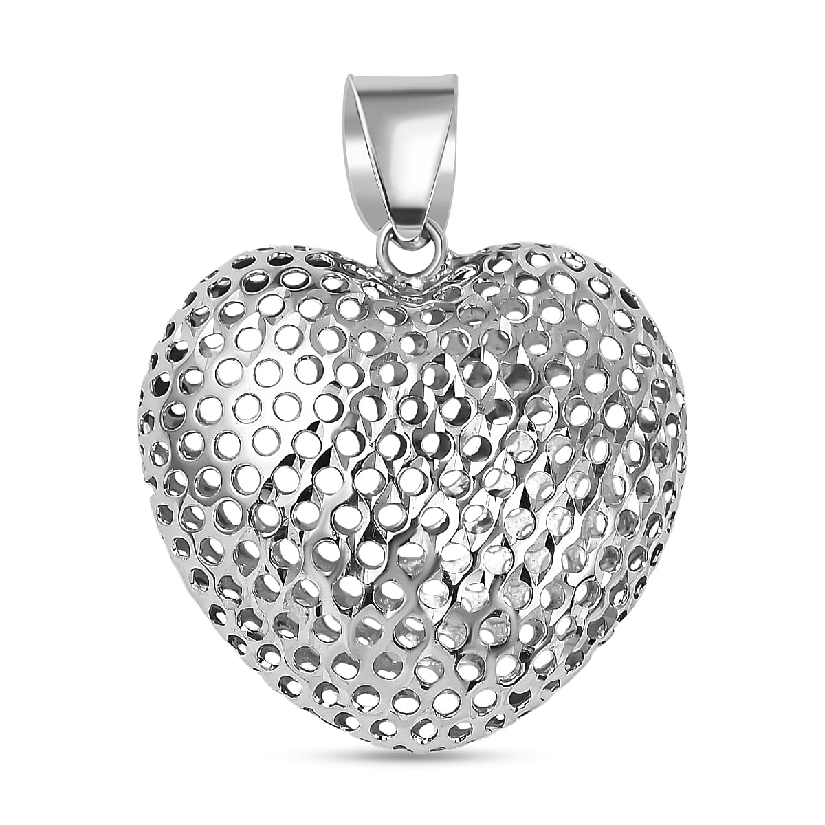 Vicenza Closeout - 9K White Gold Puff Mesh Heart Pendant