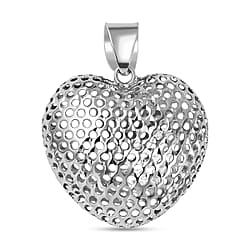 Vicenza Closeout - 9K White Gold Puff Mesh Heart Pendant