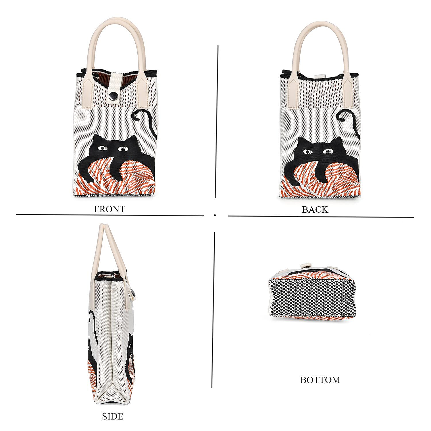 Cat Print Crossbody Bag with Handle Drop (Size 11.5x5x16 cm) - White