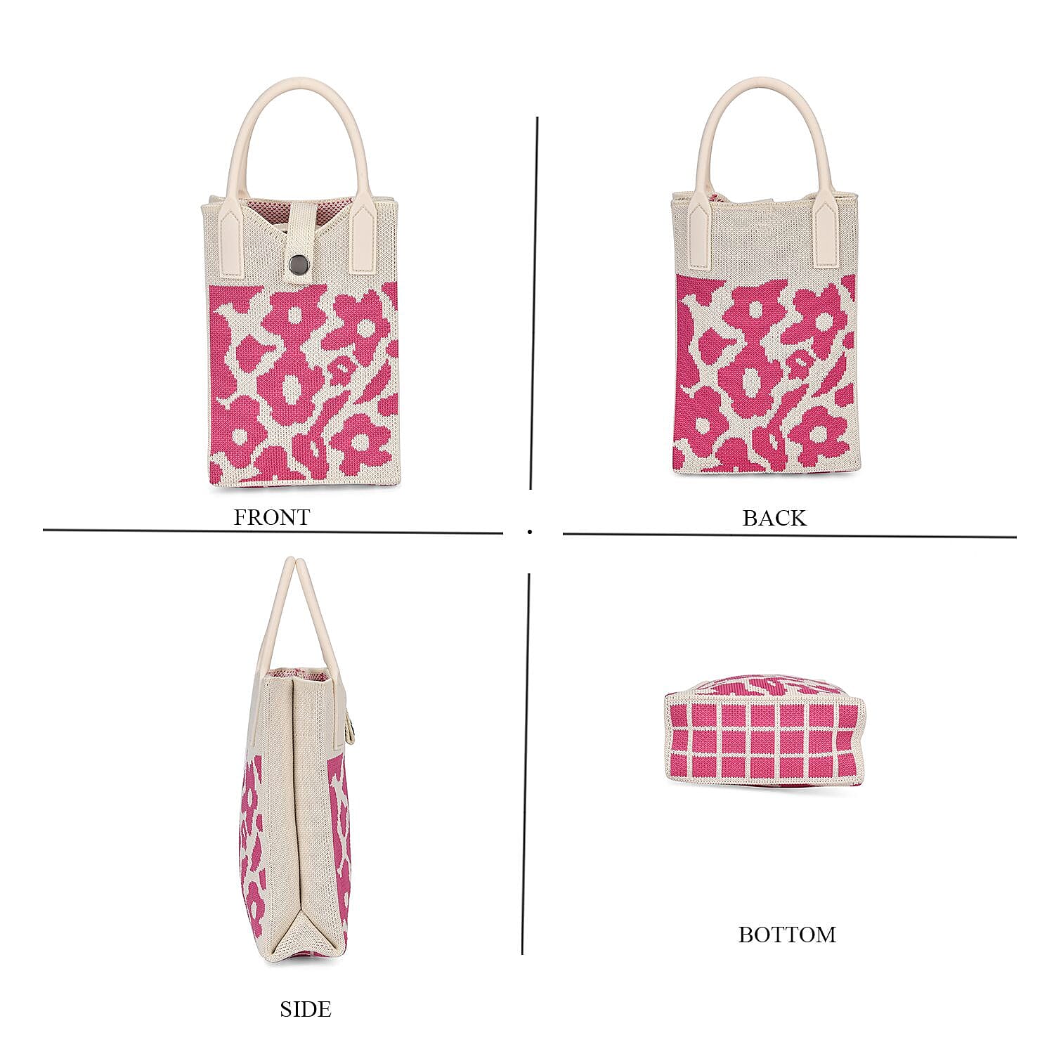 Rose Print Crossbody Bag with Handle Drop (Size 11.5x5x16 cm) - White