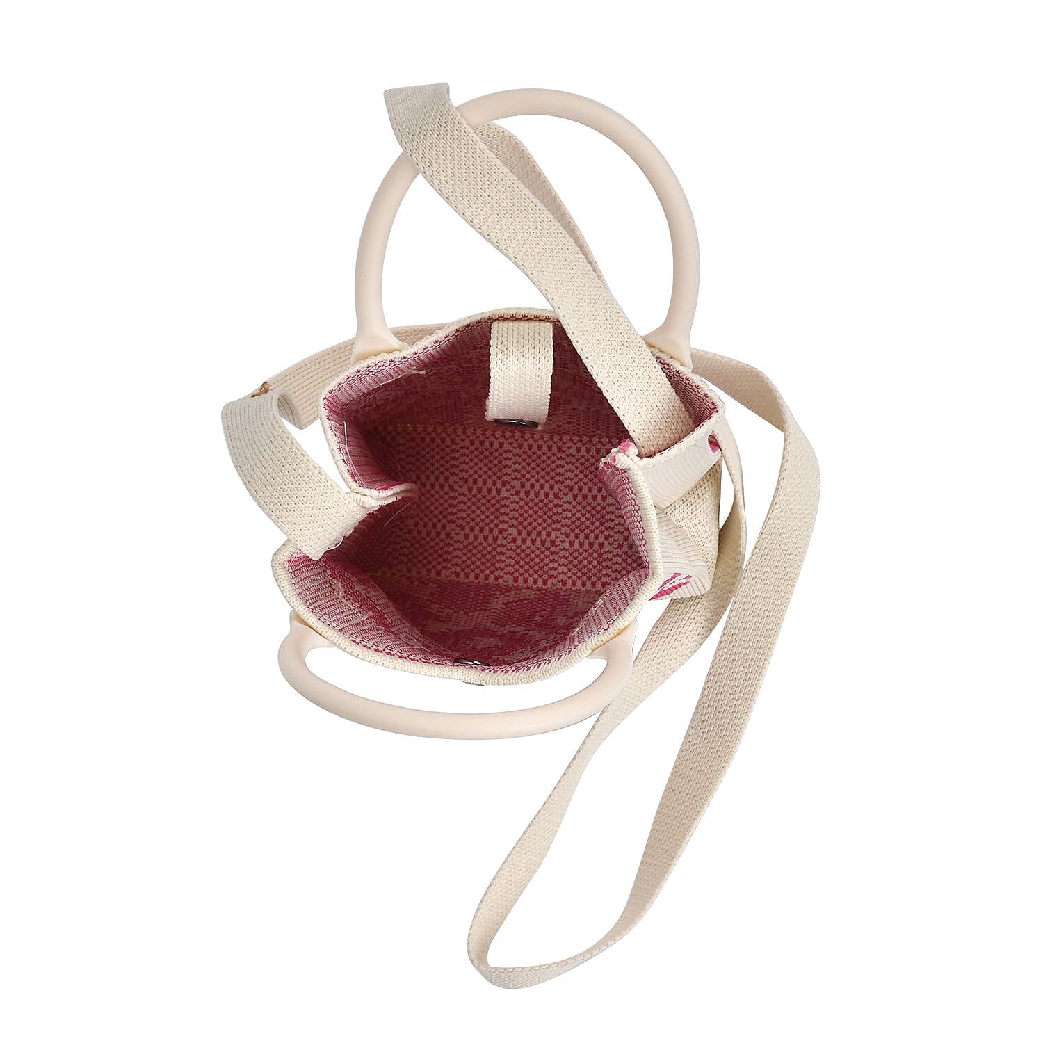 Rose Print Crossbody Bag with Handle Drop (Size 11.5x5x16 cm) - White