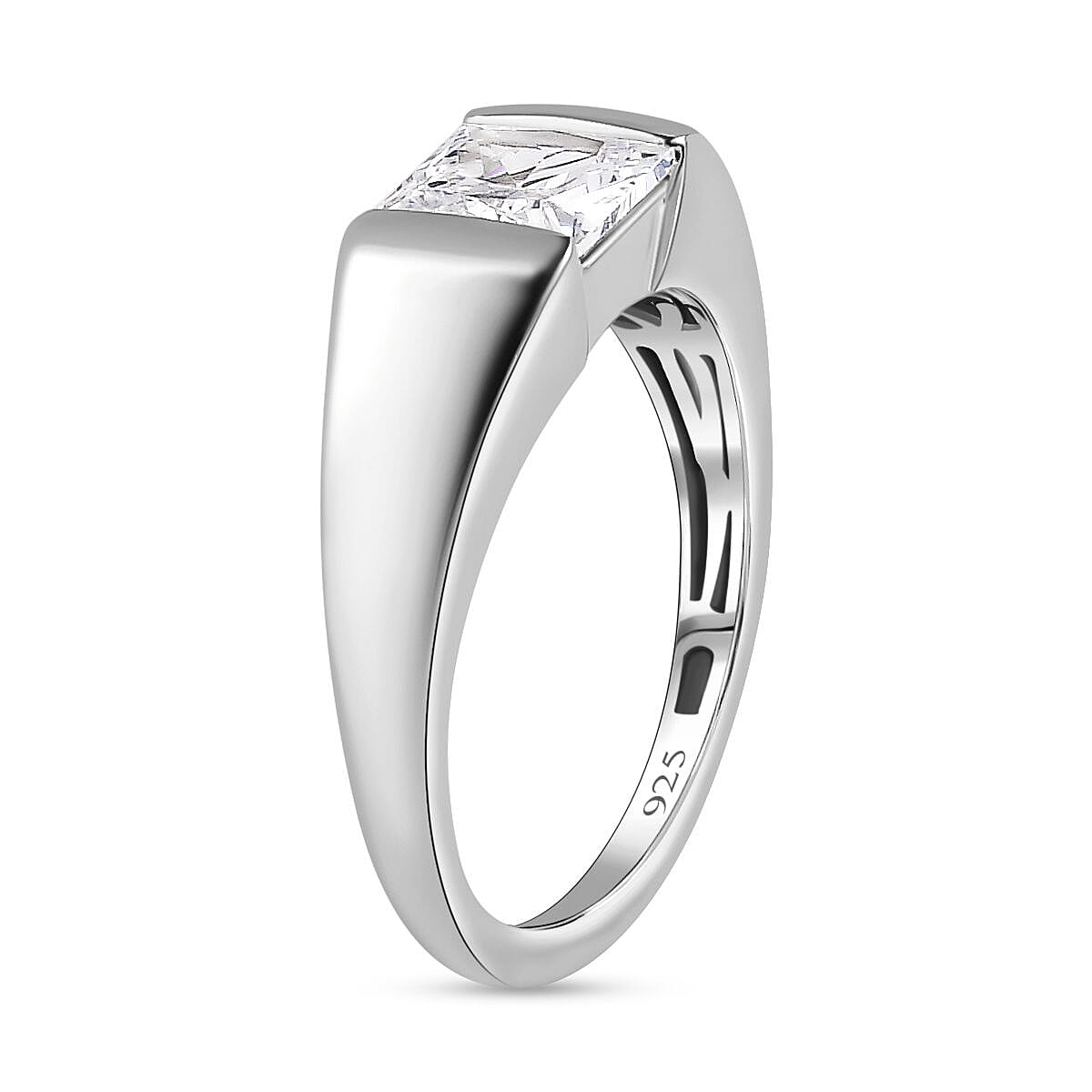 Cubic Zirconia Solitaire Ring in Platinum Overlay Sterling Silver