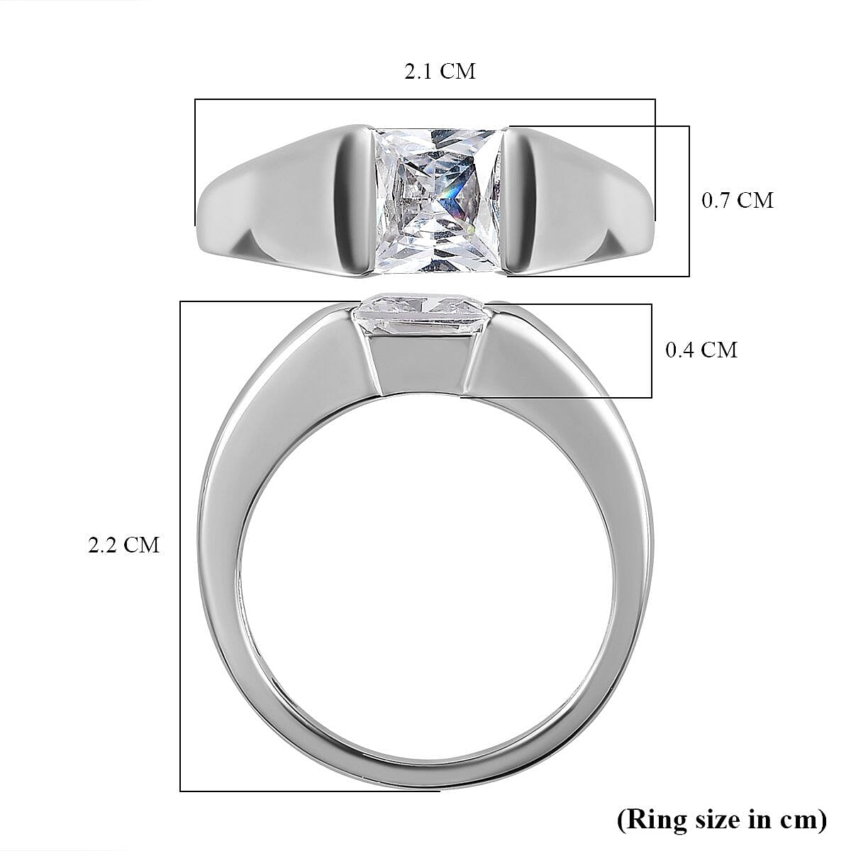 Cubic Zirconia Solitaire Ring in Platinum Overlay Sterling Silver