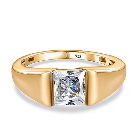 Cubic Zirconia Solitaire Ring in 18K Yellow Gold Vermeil Plated Sterling Silver