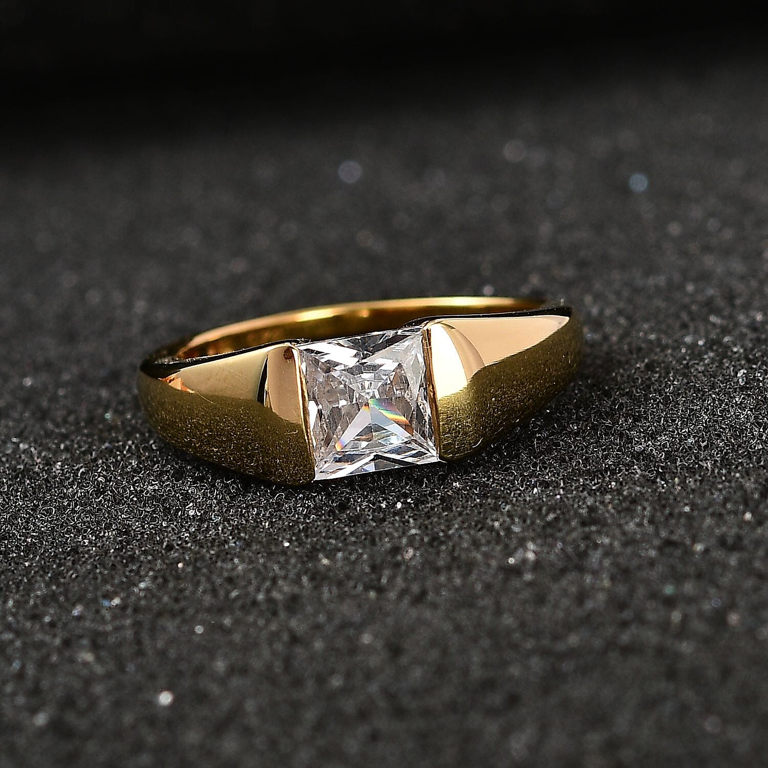 Cubic Zirconia Solitaire Ring in 18K Yellow Gold Vermeil Plated Sterling Silver