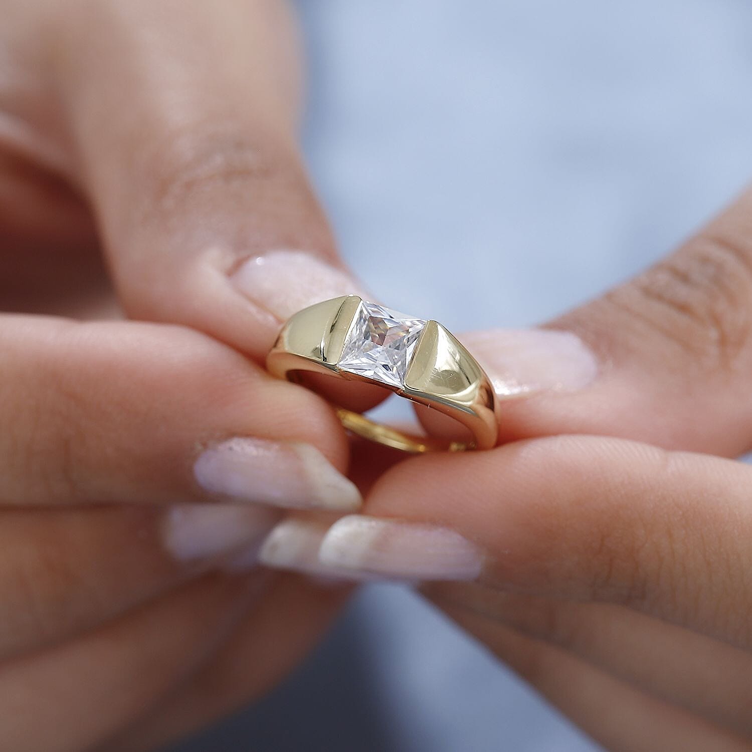 Cubic Zirconia Solitaire Ring in 18K Yellow Gold Vermeil Plated Sterling Silver