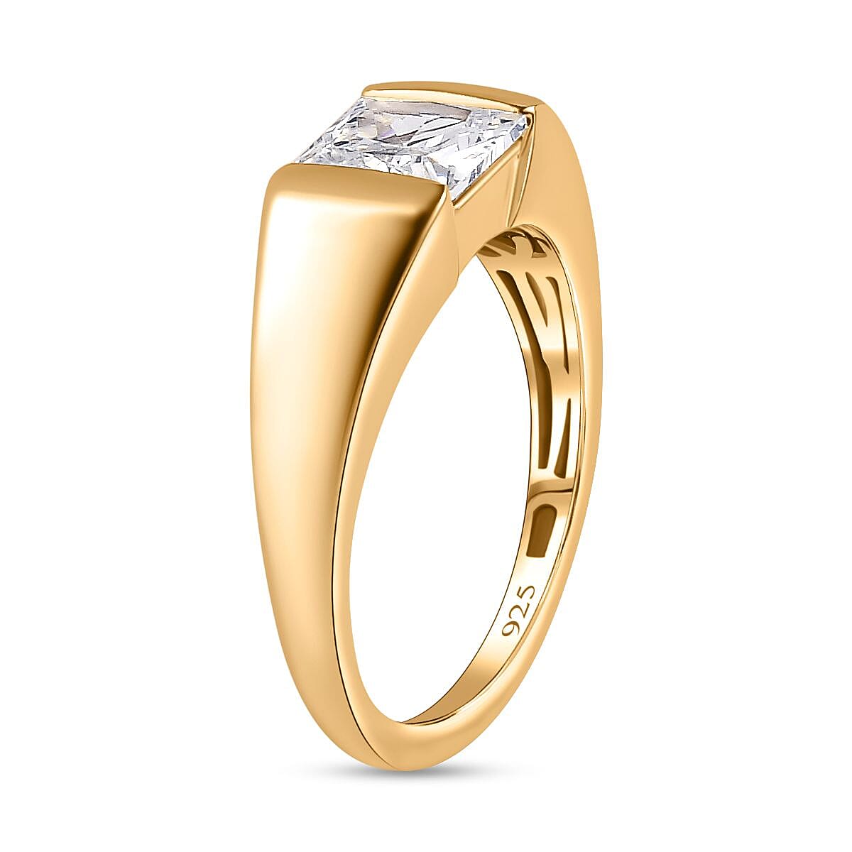 Cubic Zirconia Solitaire Ring in 18K Yellow Gold Vermeil Plated Sterling Silver