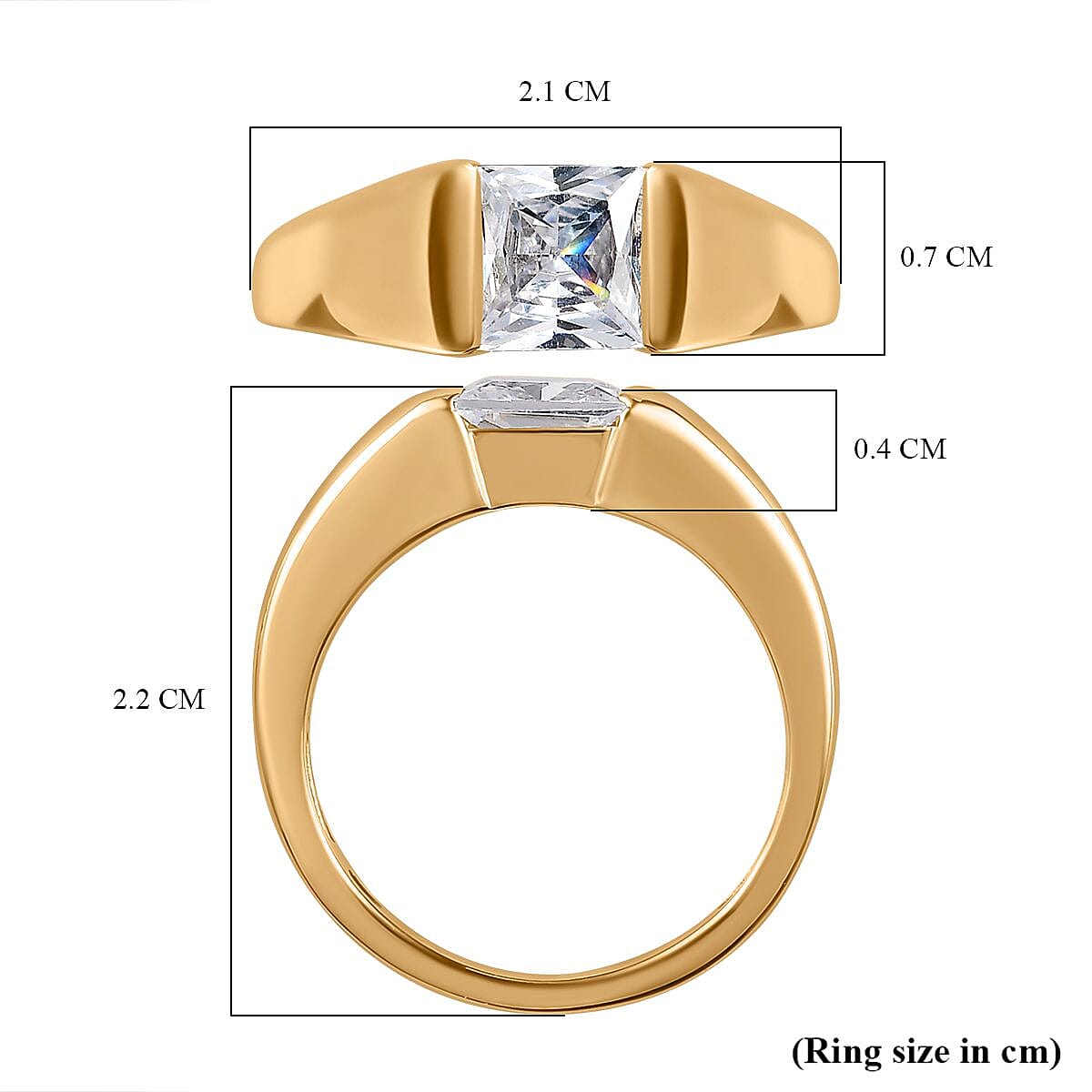 Cubic Zirconia Solitaire Ring in 18K Yellow Gold Vermeil Plated Sterling Silver