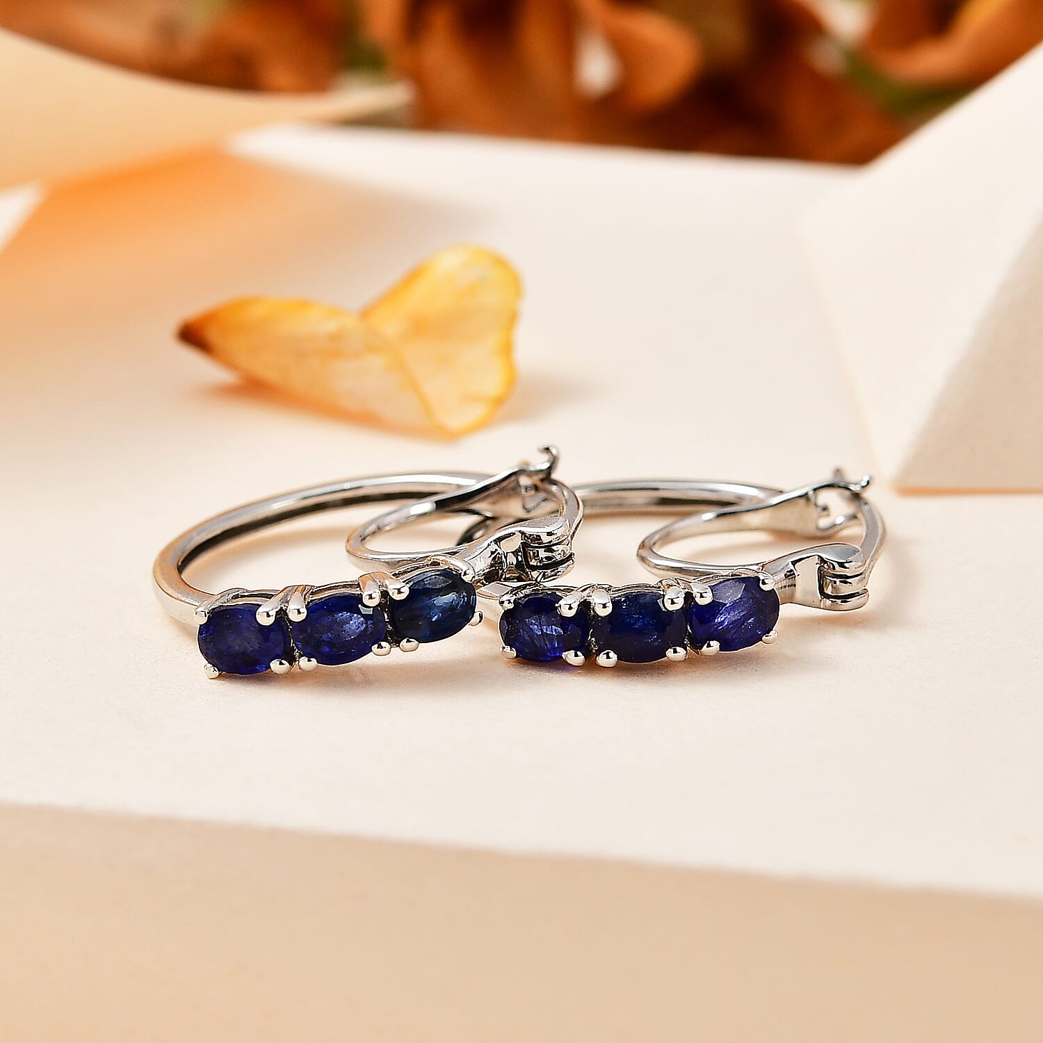 Masoala Sapphire Hoop Earrings in Platinum Overlay Sterling Silver  1.60 Ct.