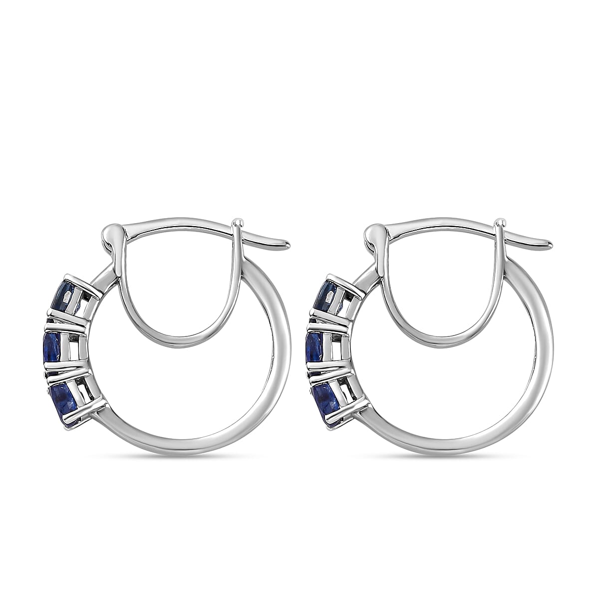Masoala Sapphire Hoop Earrings in Platinum Overlay Sterling Silver  1.60 Ct.