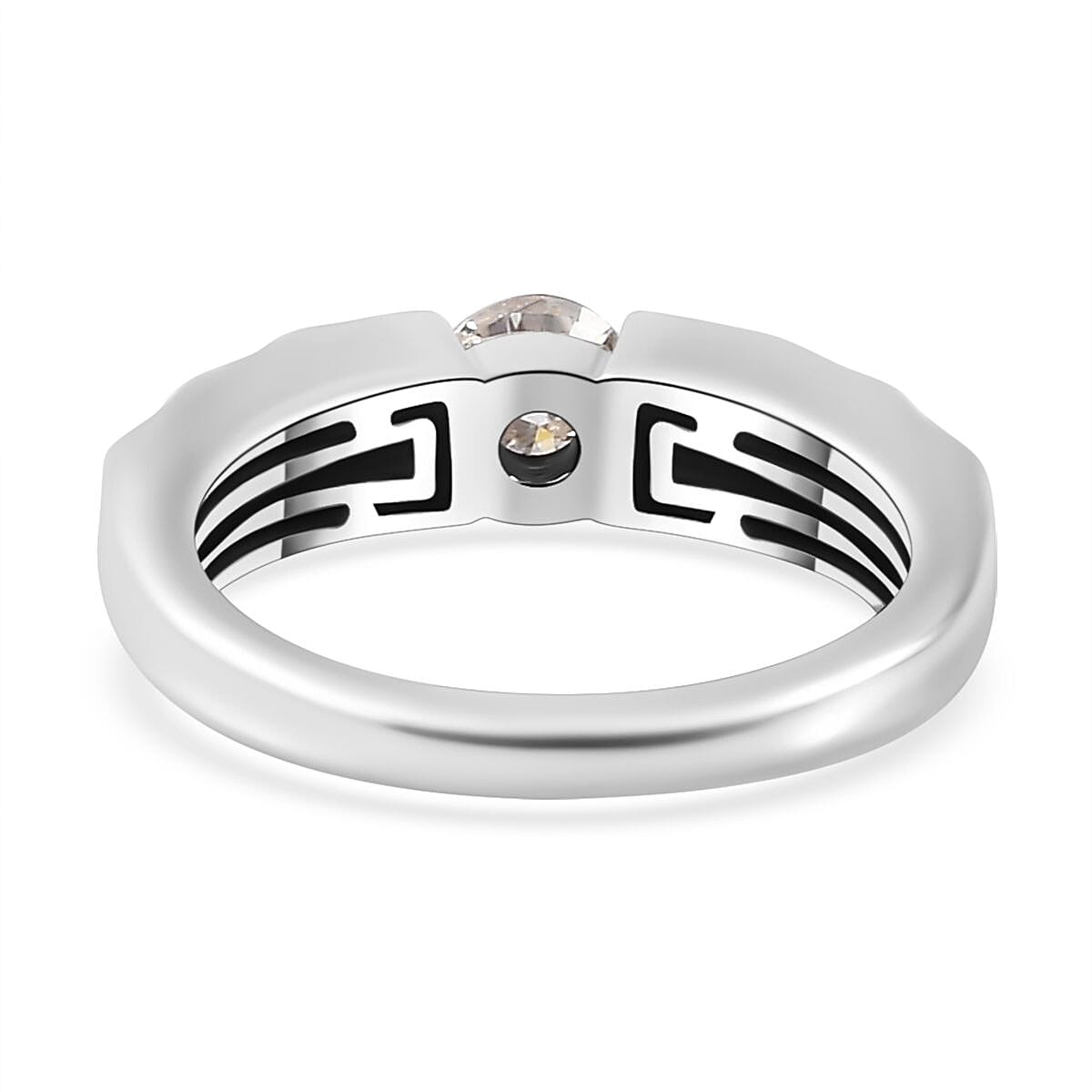 Moissanite Solitaire Band Ring in Platinum Overlay Sterling Silver