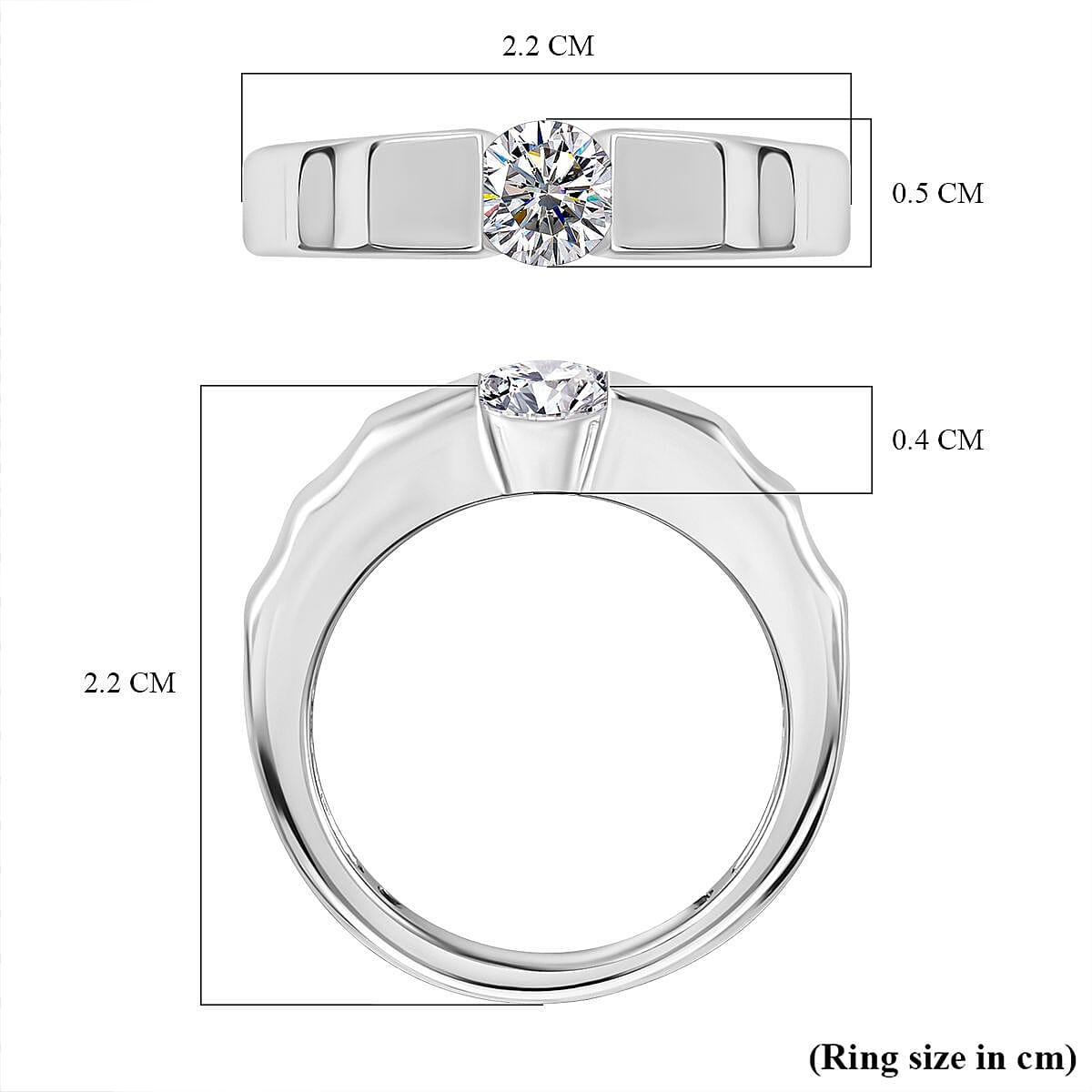 Moissanite Solitaire Band Ring in Platinum Overlay Sterling Silver