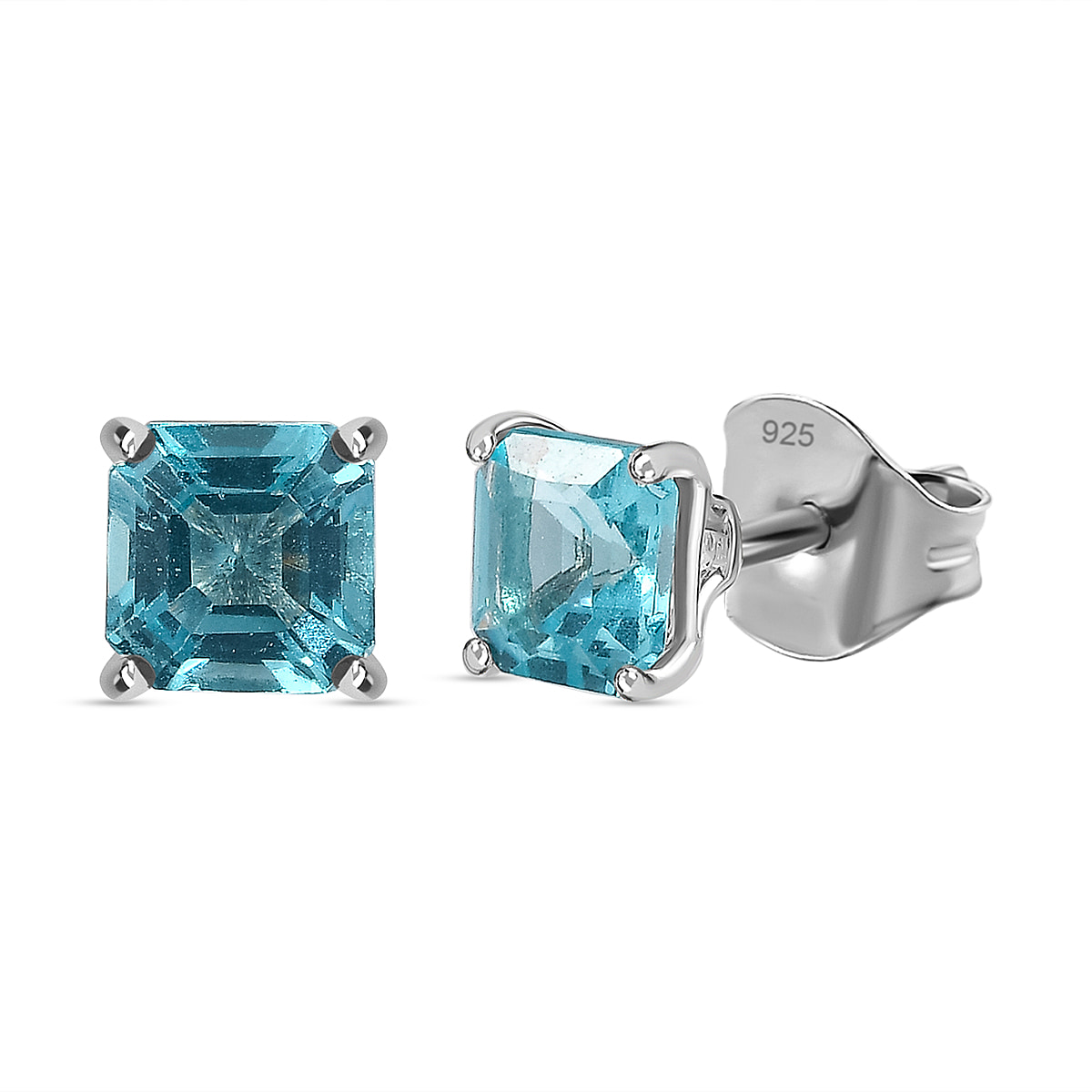 Blue Apatite  Push Post Stud Earrings in Platinum Overlay Sterling Silver 1.344  Ct.