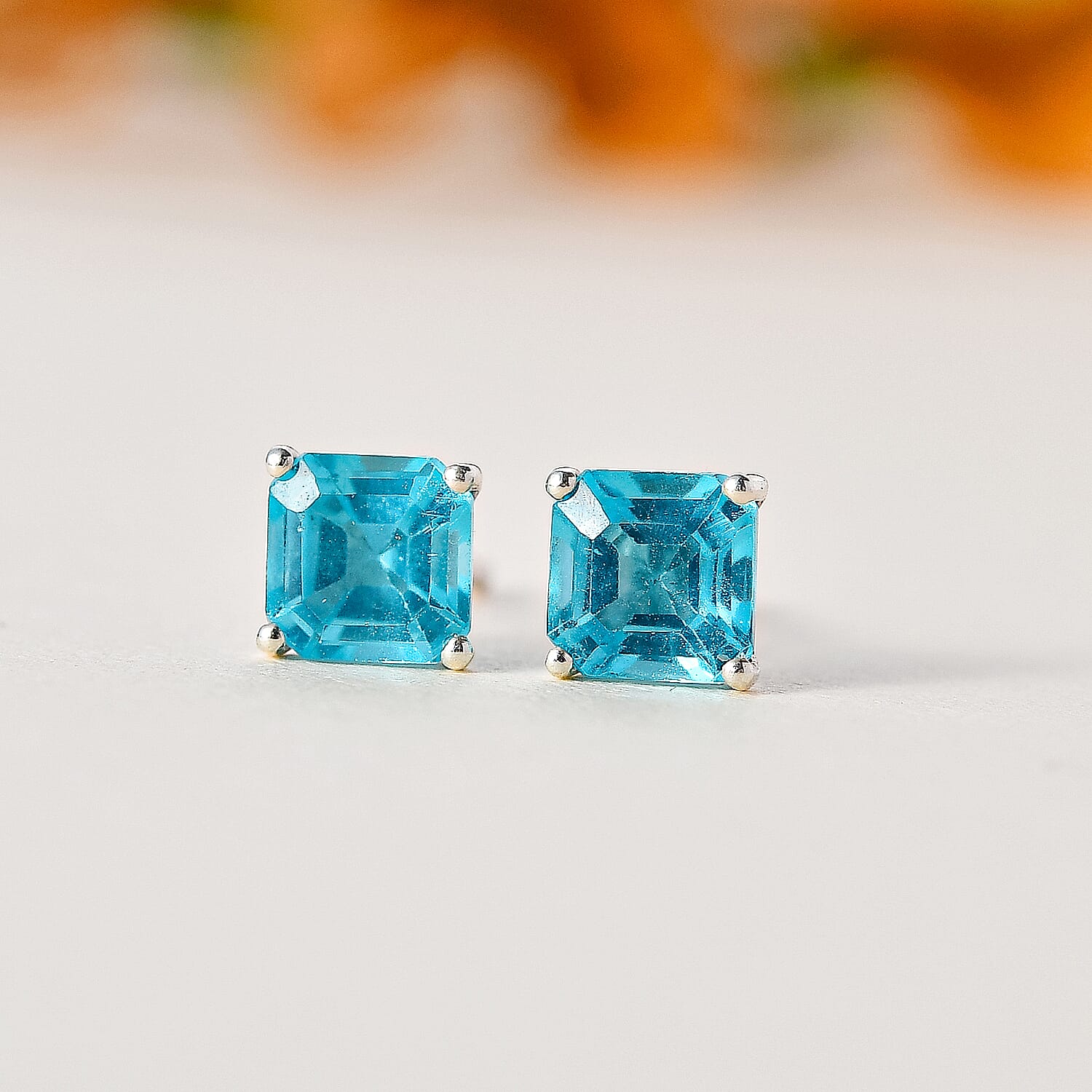 Asscher Cut Blue Apatite Earring in Platinum Overlay Sterling Silver 1.30 Ct.