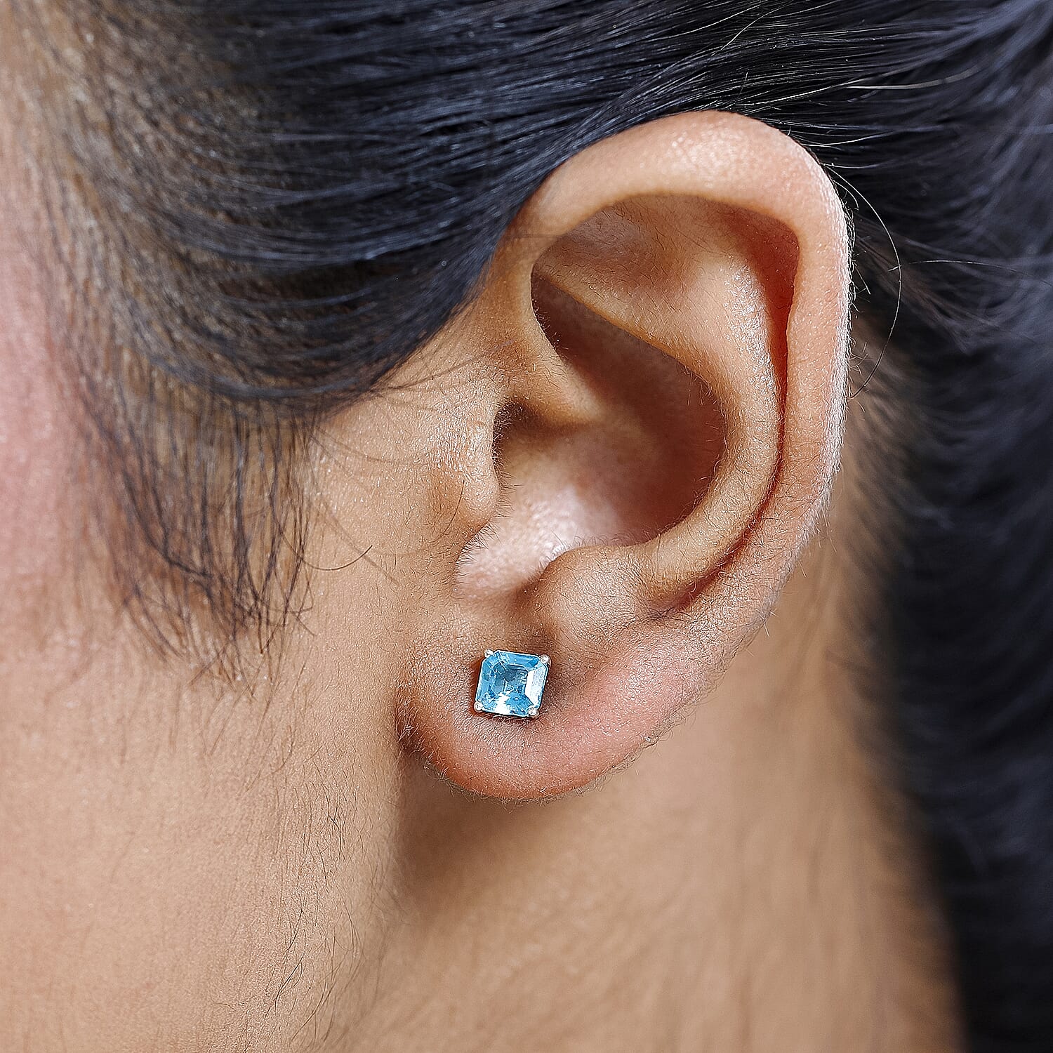Asscher Cut Blue Apatite Earring in Platinum Overlay Sterling Silver 1.30 Ct.