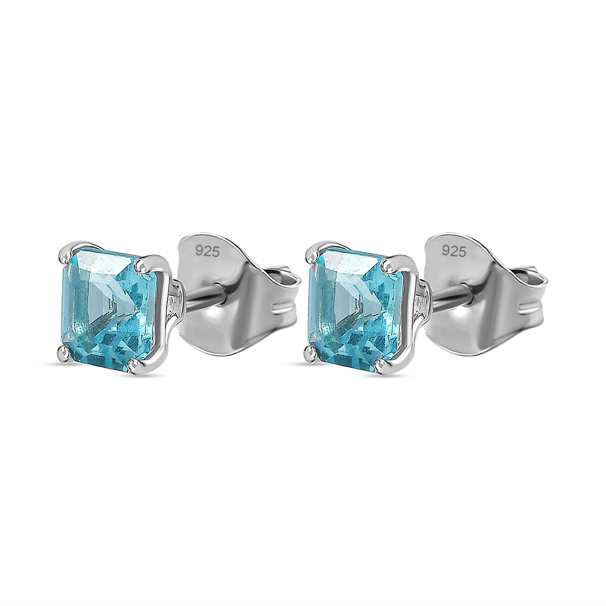 Asscher Cut Blue Apatite Earring in Platinum Overlay Sterling Silver 1.30 Ct.