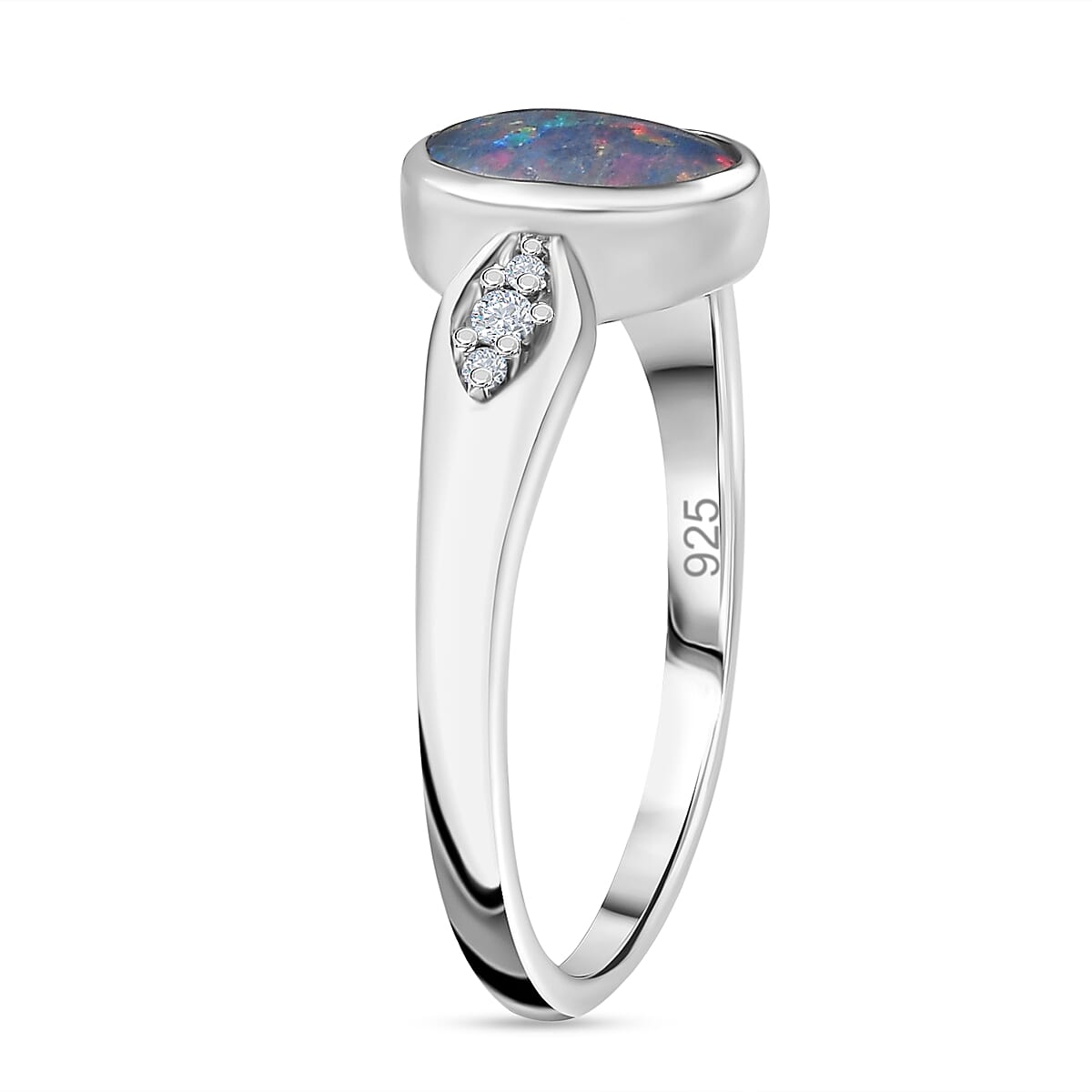 Boulder Opal Triplet & Natural Zircon Ring in Platinum Overlay Sterling Silver 1.10 Ct